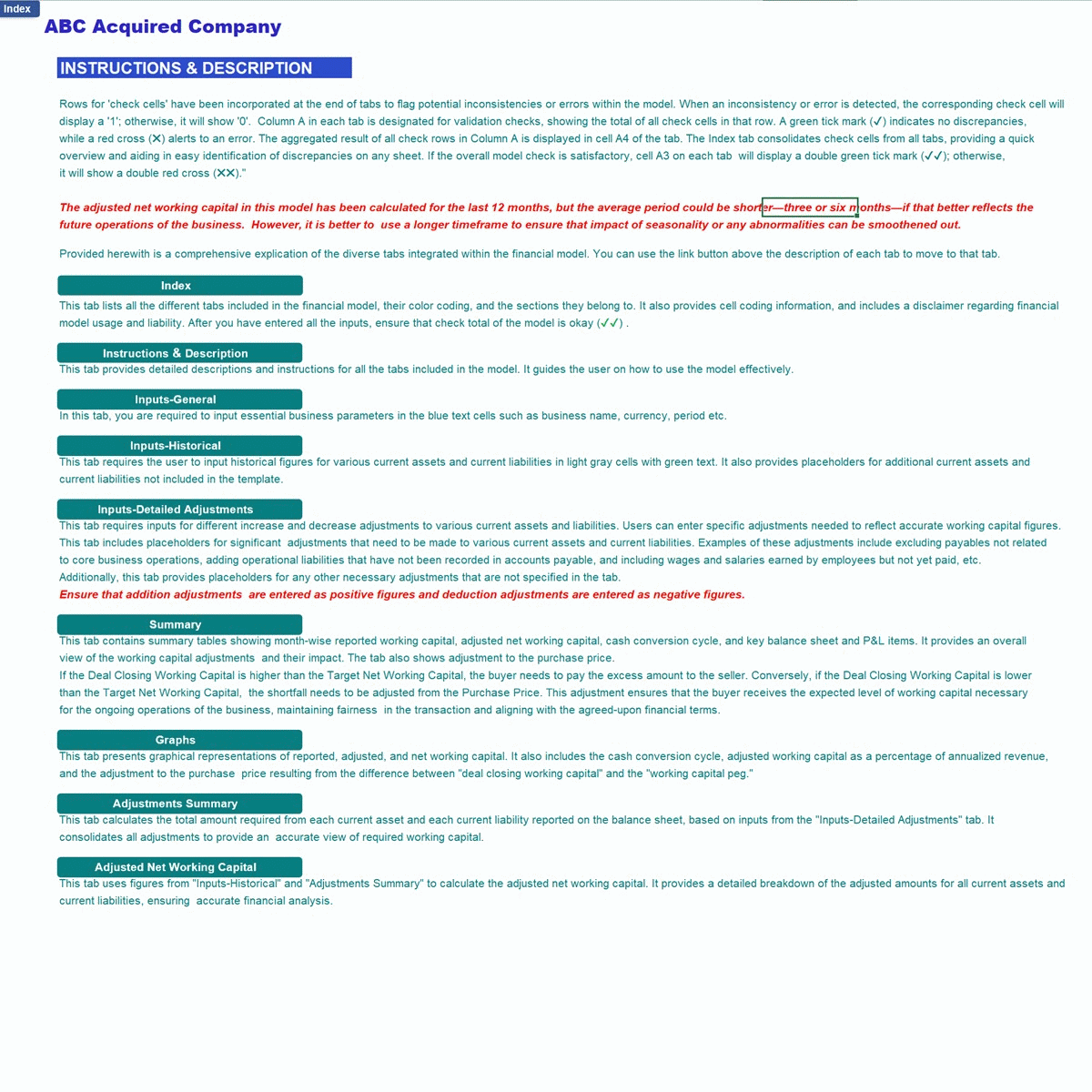 Adjusted Net Working Capital Template (Excel template (XLSX)) Preview Image