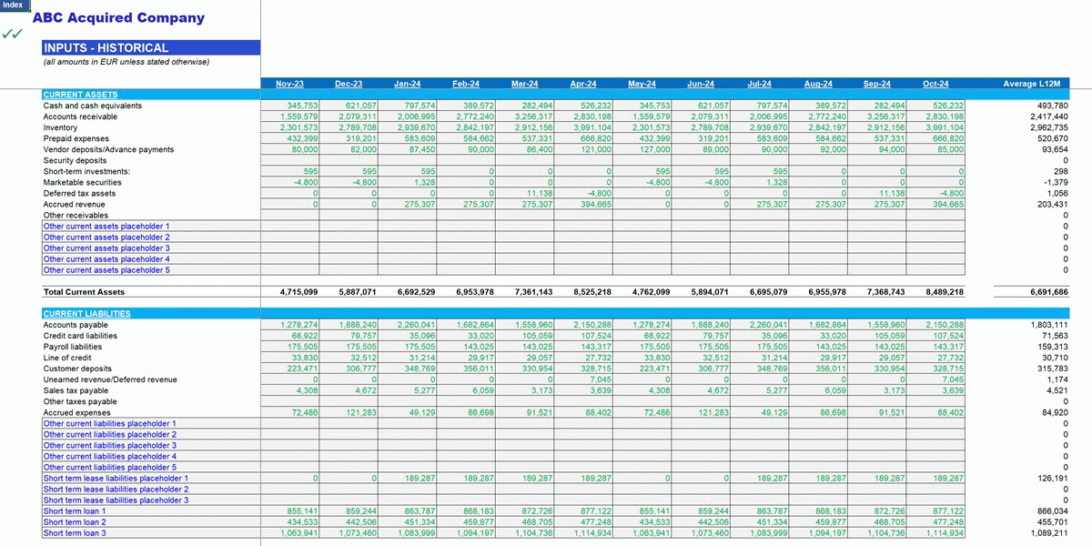 Adjusted Net Working Capital Template (Excel template (XLSX)) Preview Image