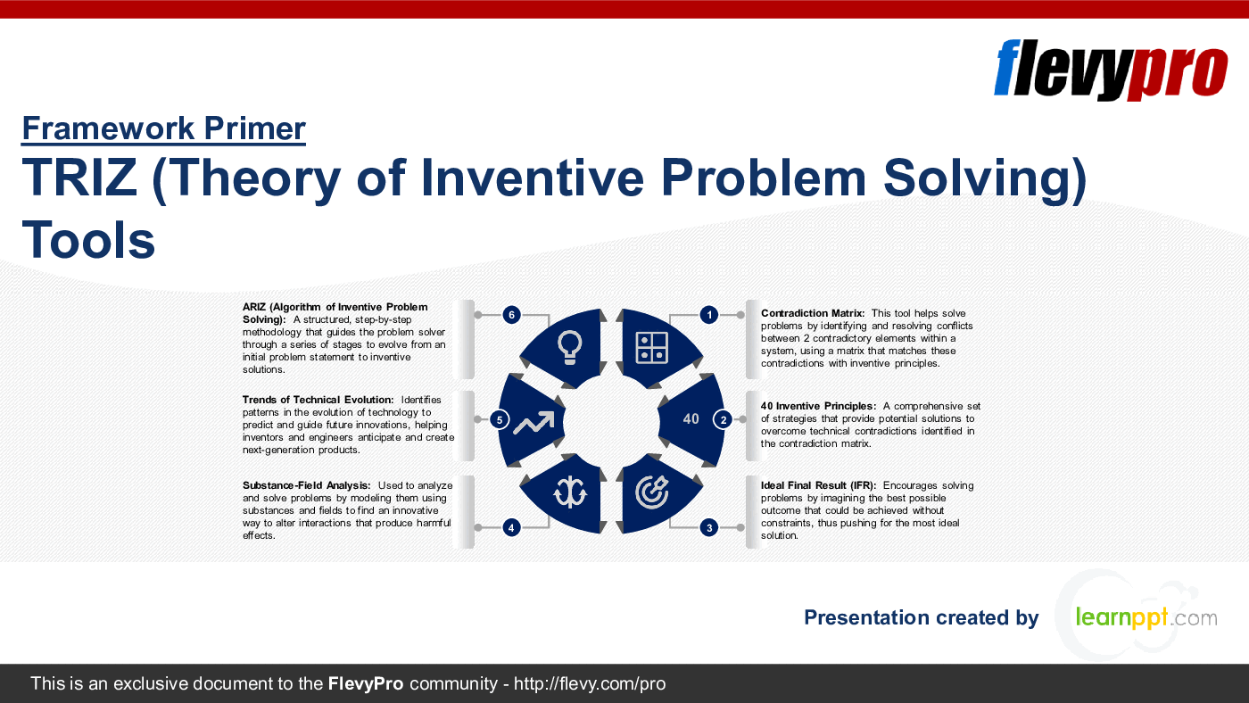 TRIZ (Theory of Inventive Problem Solving) Tools (33-slide PPT PowerPoint presentation (PPTX)) Preview Image