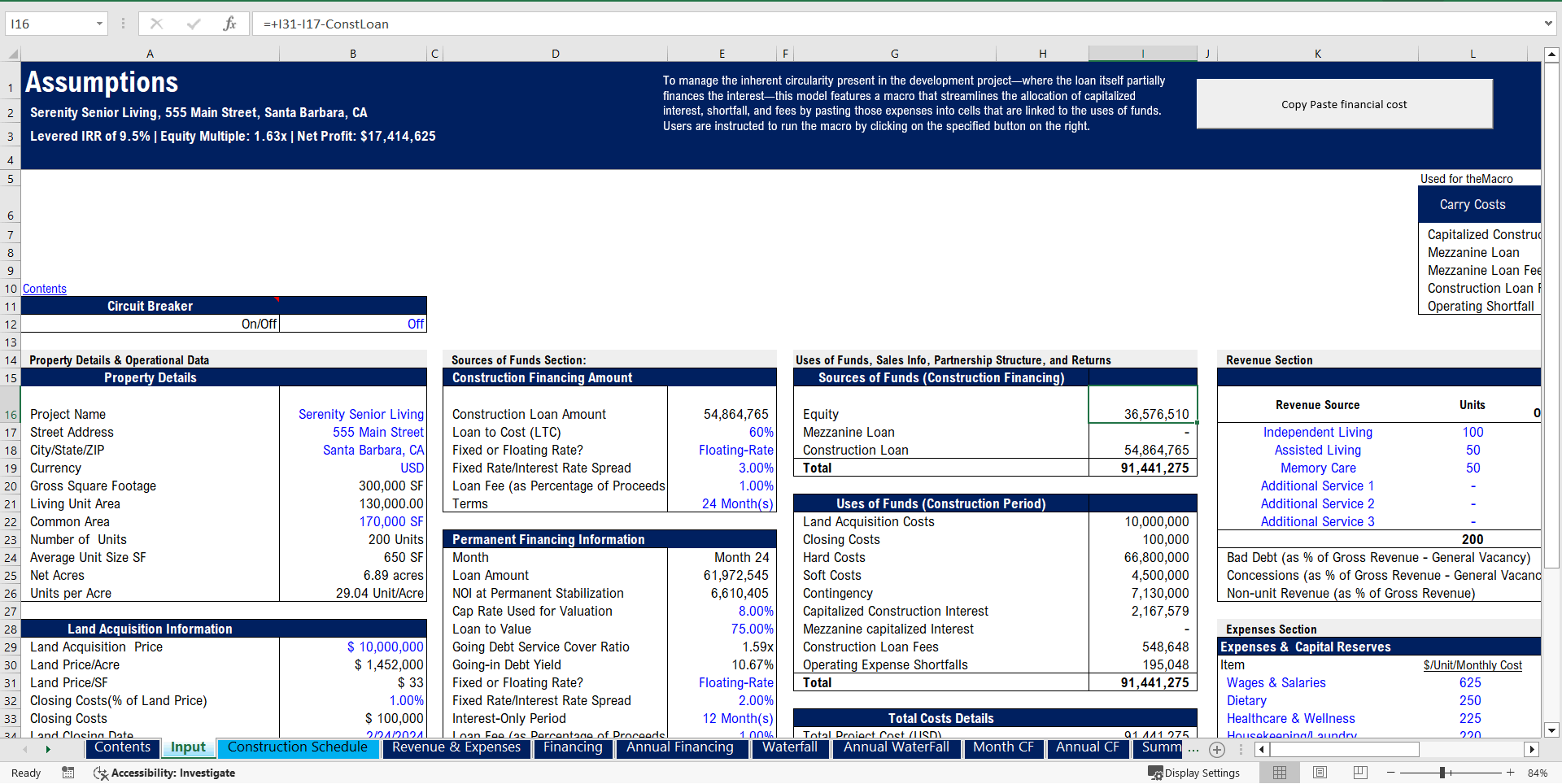 Senior Living Development Model - Real Estate Pro-forma (Excel template (XLSM)) Preview Image