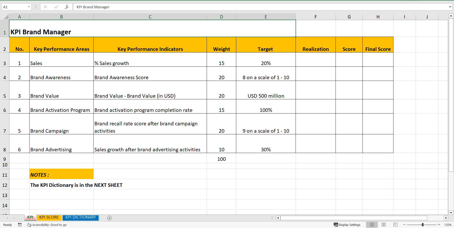 KPI Brand Manager (Excel template (XLSX)) Preview Image