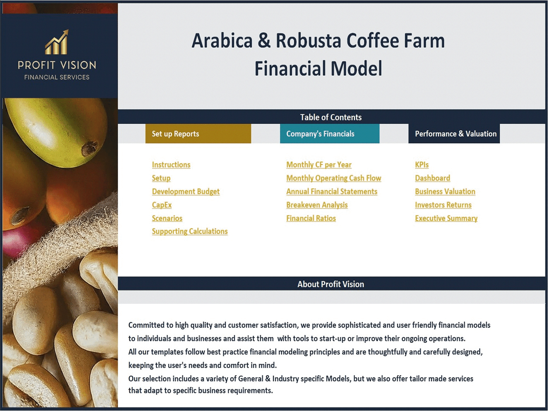 Robusta & Arabica Coffee Farm - 10 Year Financial Model (Excel template (XLSX)) Preview Image