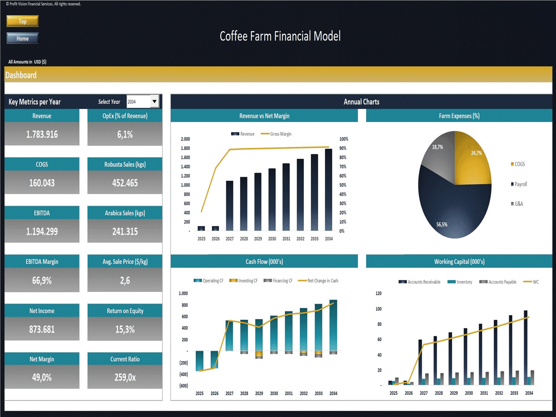 Robusta & Arabica Coffee Farm - 10 Year Financial Model (Excel template (XLSX)) Preview Image