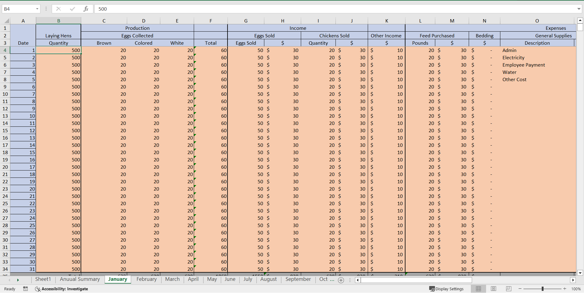 Poultry Farm Recording and Tracking Model (Excel template (XLSX)) Preview Image