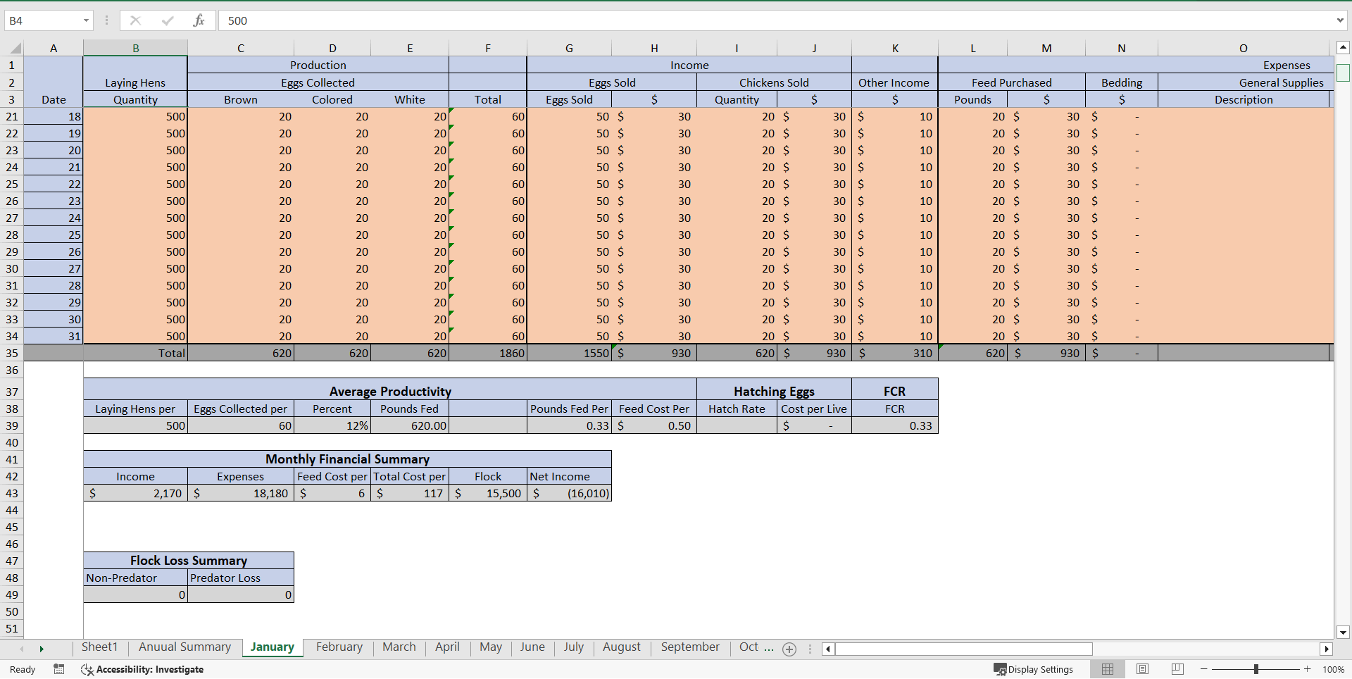 Poultry Farm Recording and Tracking Model (Excel template (XLSX)) Preview Image