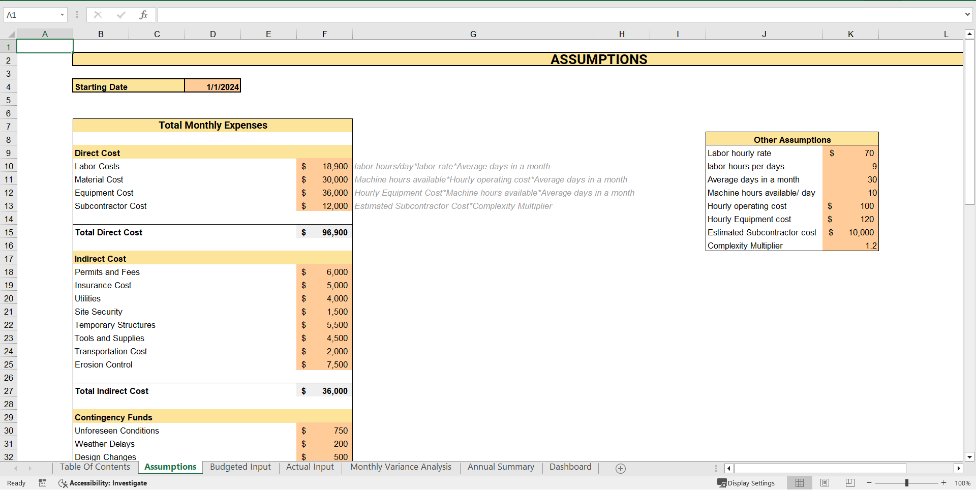 Construction Cost Tracking Spreadsheet (Excel template (XLSX)) Preview Image