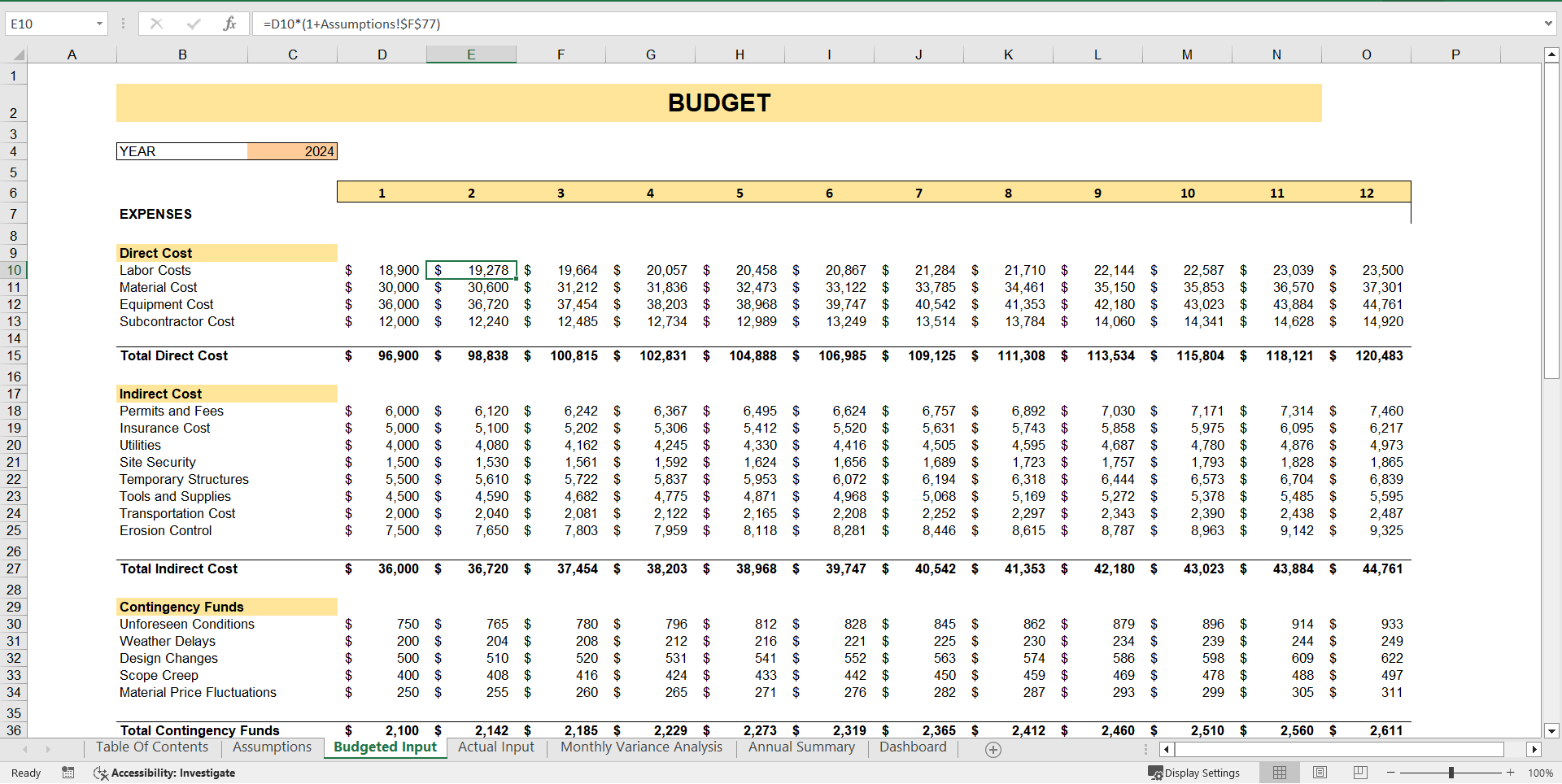 Construction Cost Tracking Spreadsheet (Excel template (XLSX)) Preview Image