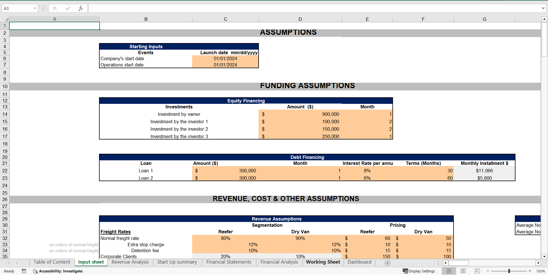 General Freight Trucking (Local) Excel Financial Model (Excel template (XLSX)) Preview Image