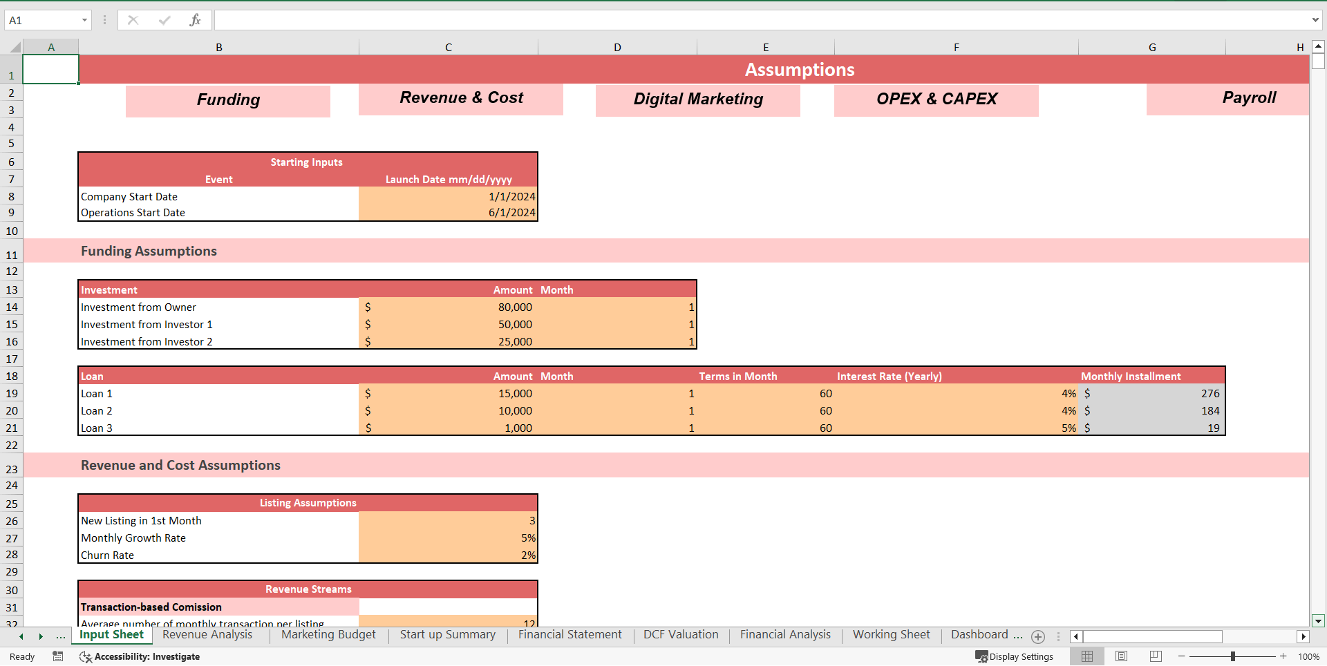 Household Service Marketplace DCF Valuation Excel Model (Excel template (XLSX)) Preview Image