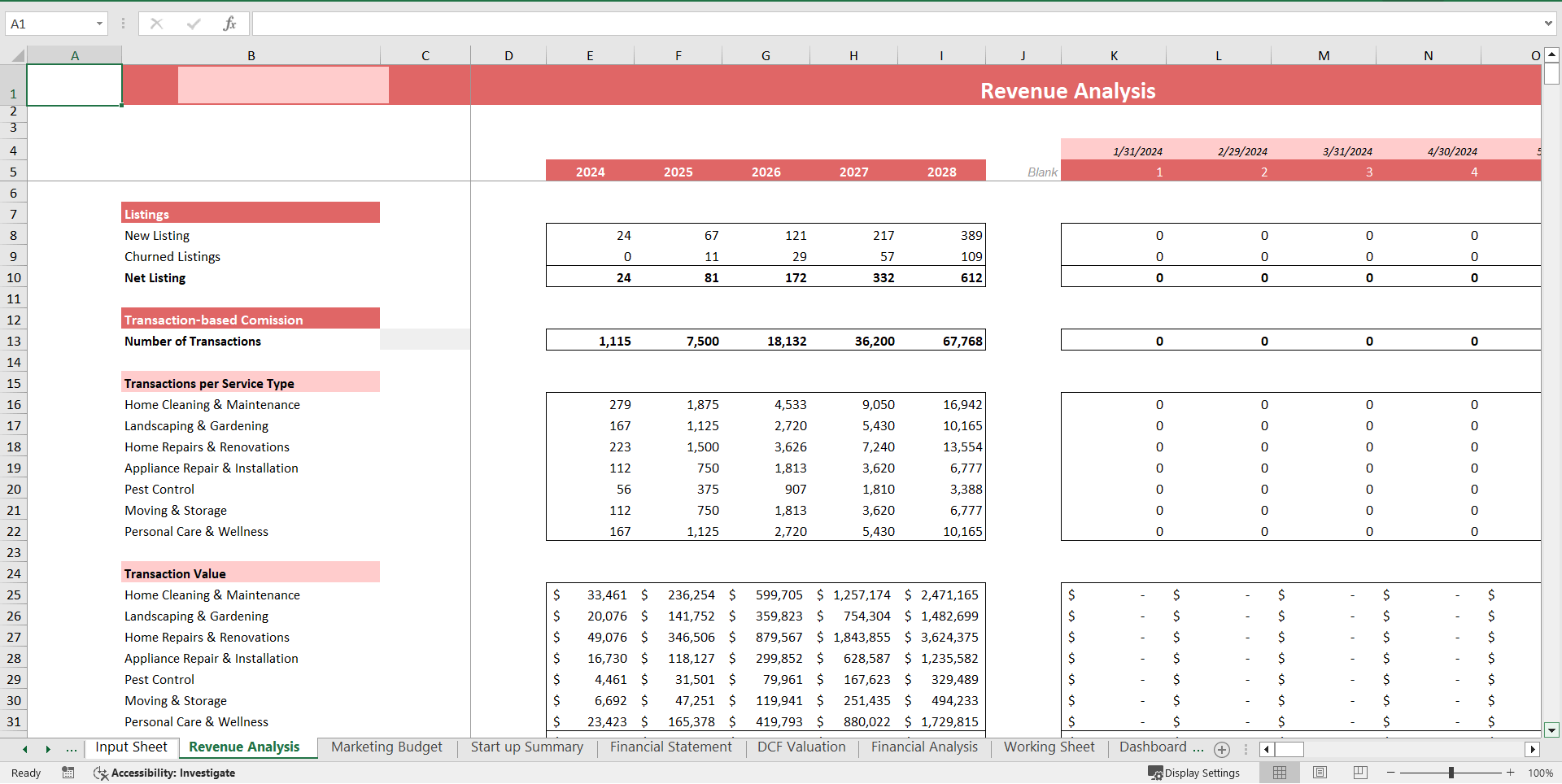 Household Service Marketplace DCF Valuation Excel Model (Excel template (XLSX)) Preview Image