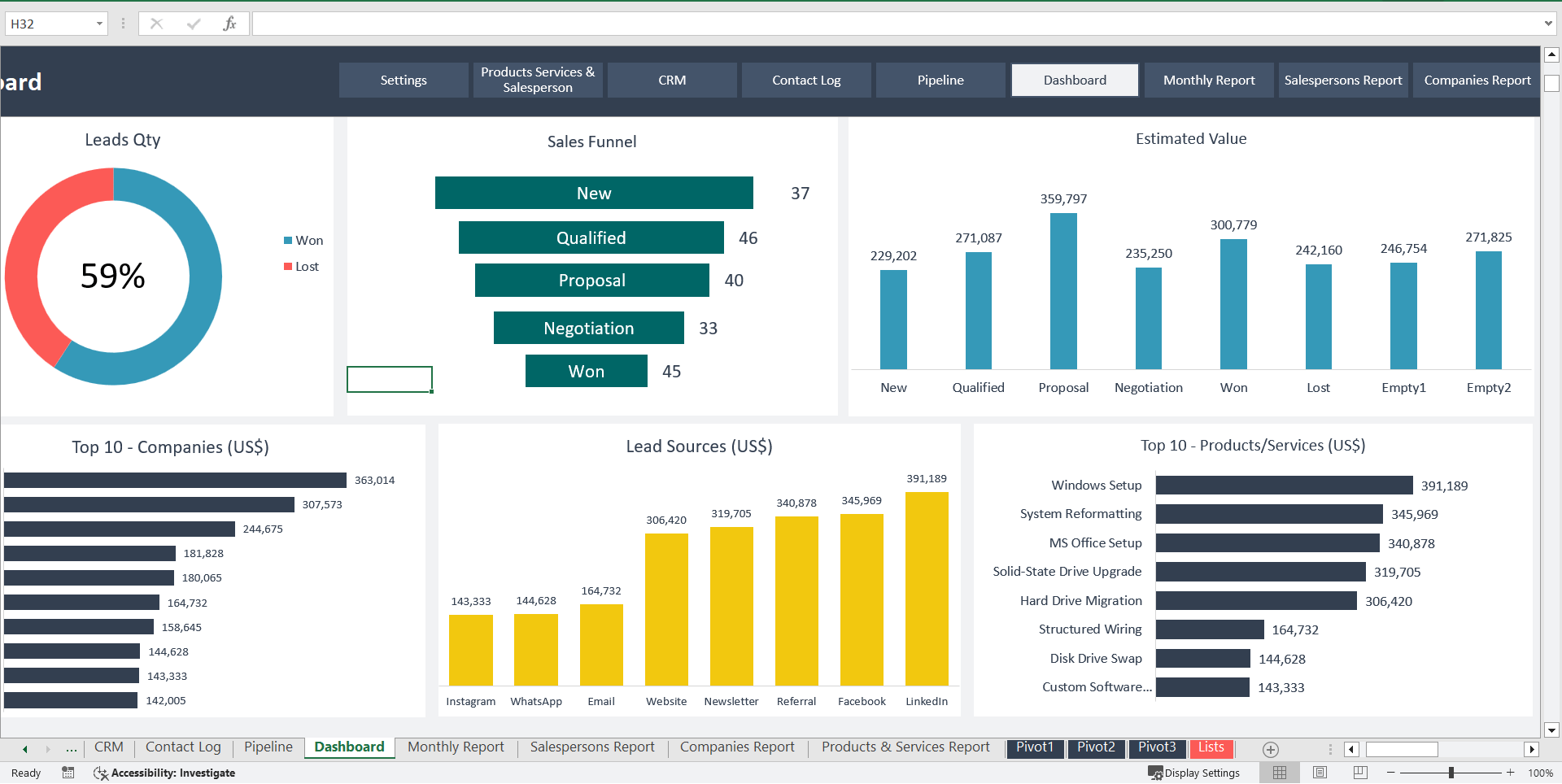 Advanced Excel CRM Template (Excel template (XLSX)) Preview Image