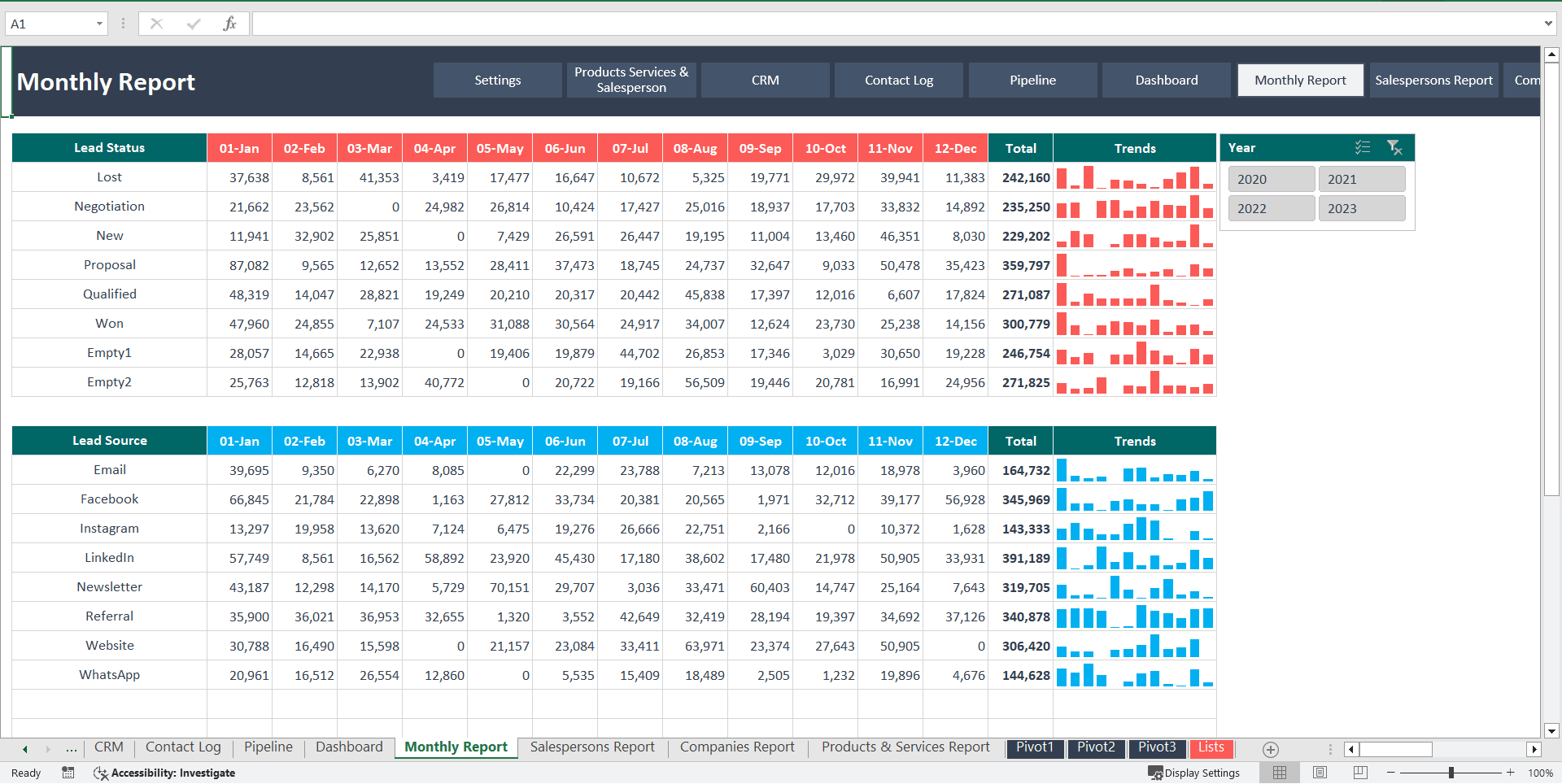 Advanced Excel CRM Template (Excel template (XLSX)) Preview Image