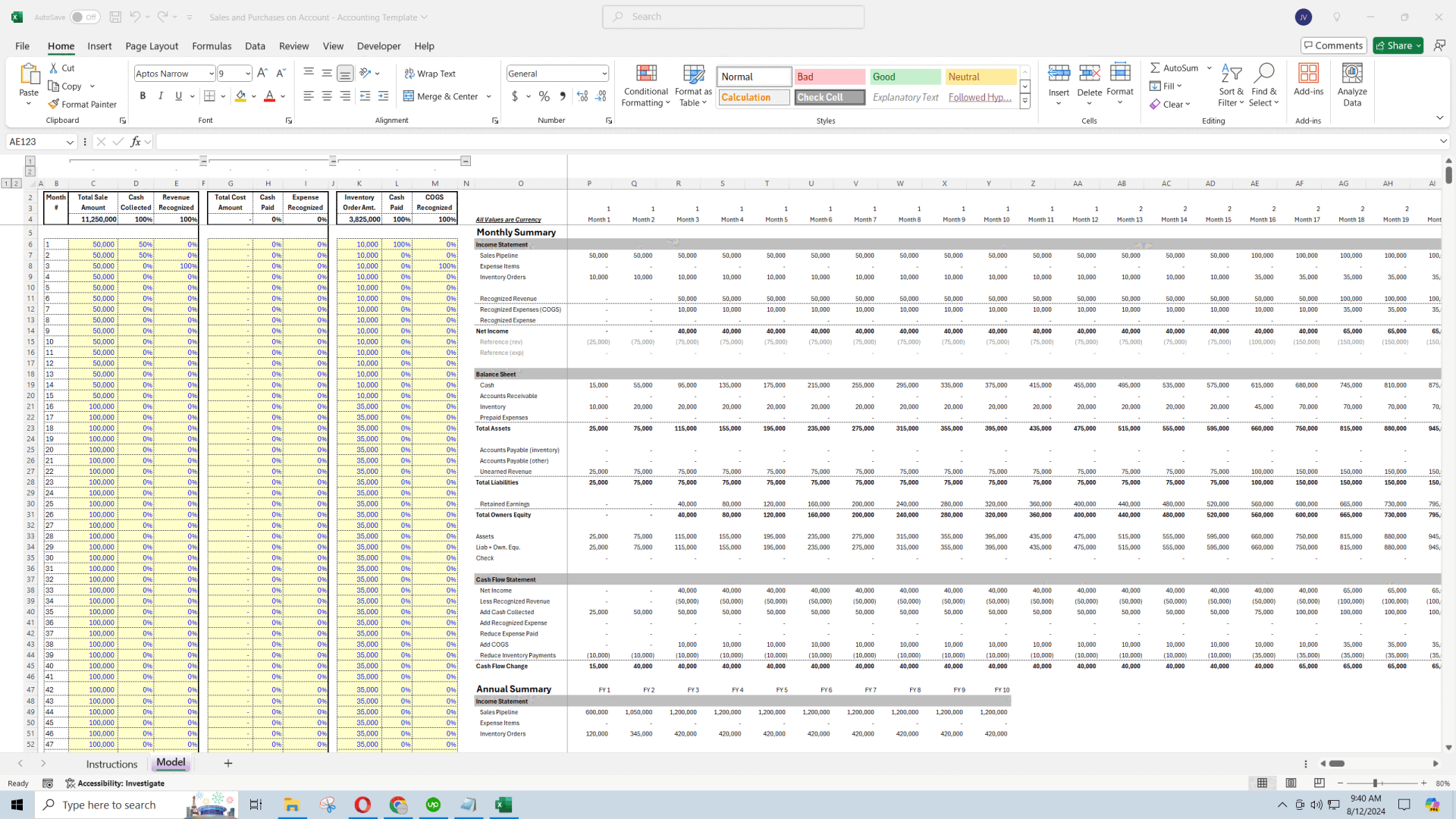 3-Statement Modeling Helper for Sales on Account (Excel template (XLSX)) Preview Image