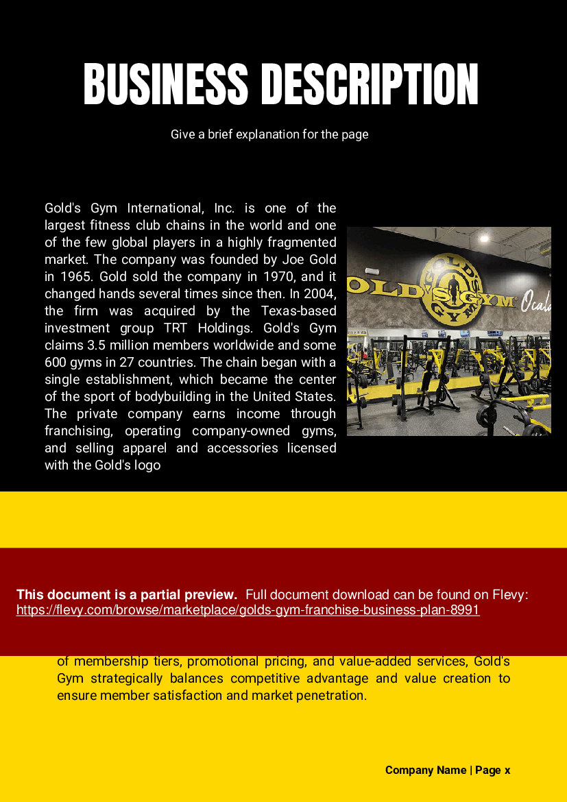 Gold's Gym Franchise Business Plan (59-page PDF document) Preview Image