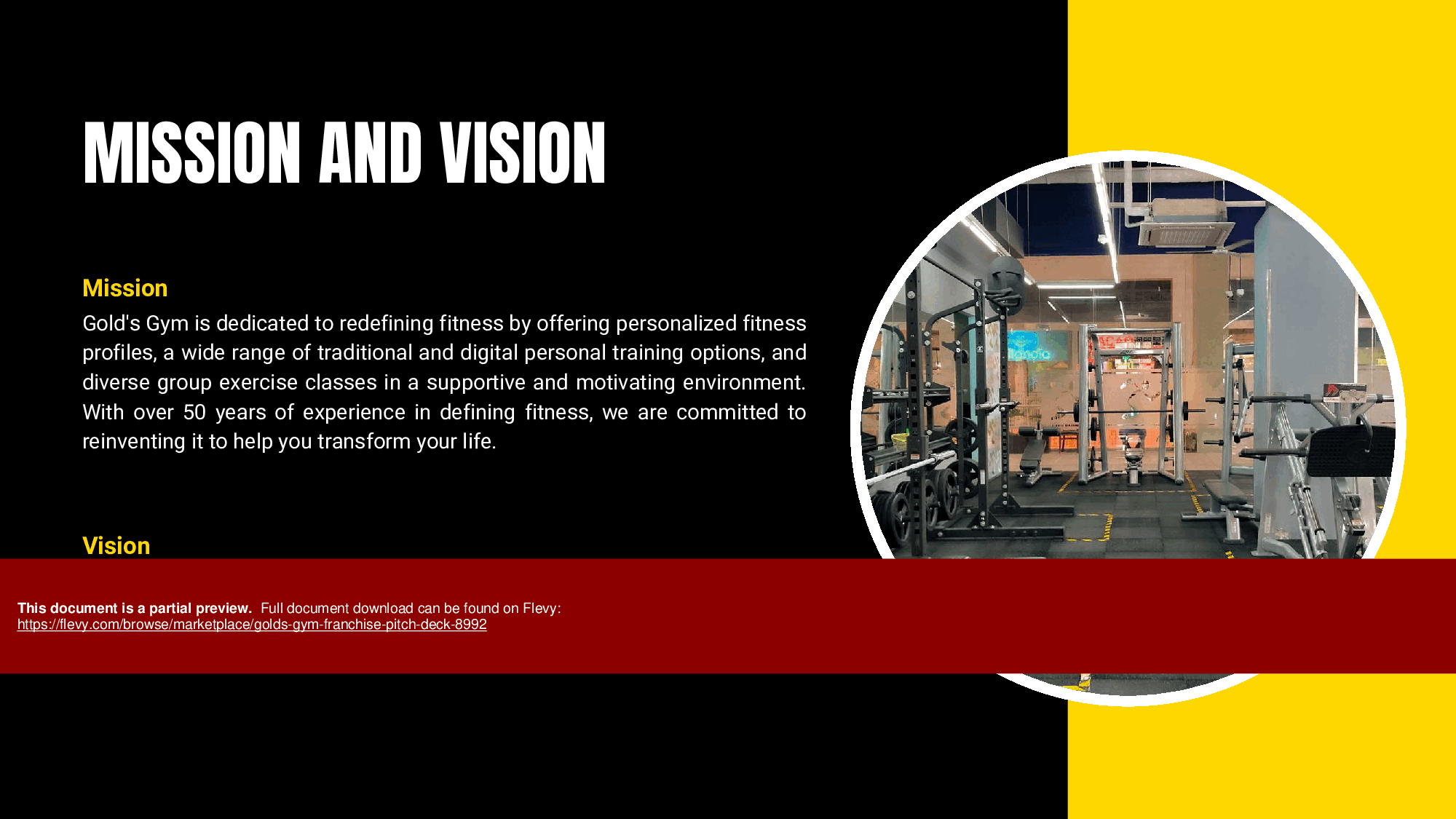 Gold's Gym Franchise Pitch Deck (38-page PDF document) Preview Image