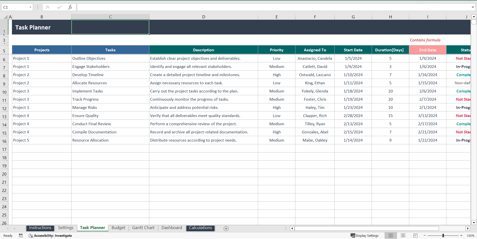 Project Management Excel Template (Excel template (XLSX)) Preview Image