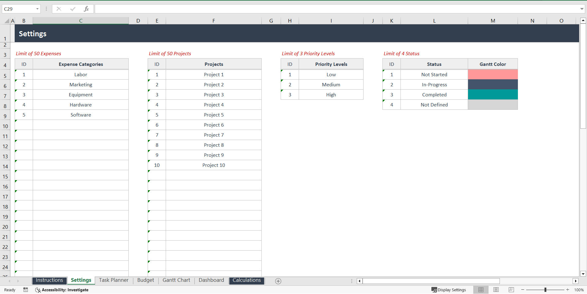 Project Management Excel Template (Excel template (XLSX)) Preview Image