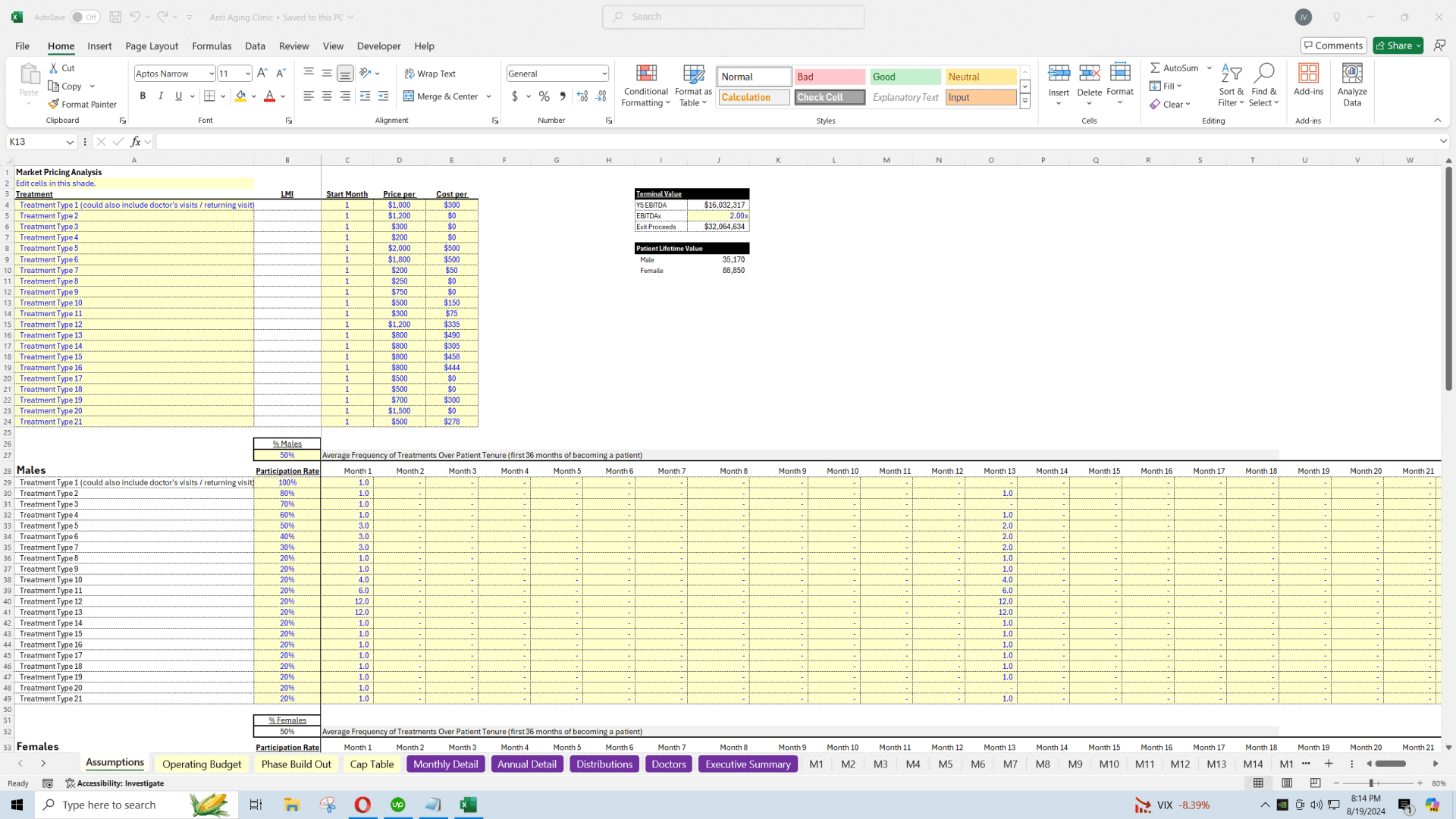 Health Clinic Pro Forma Template with Cap Table (Excel template (XLSX)) Preview Image