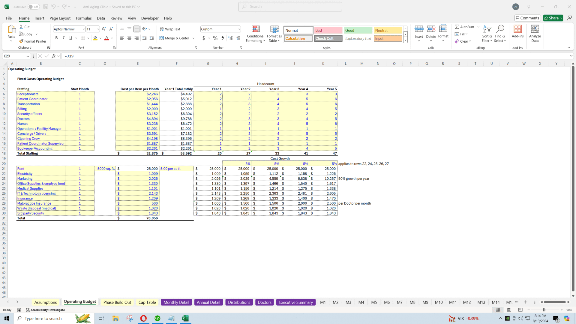 Health Clinic Pro Forma Template with Cap Table (Excel template (XLSX)) Preview Image