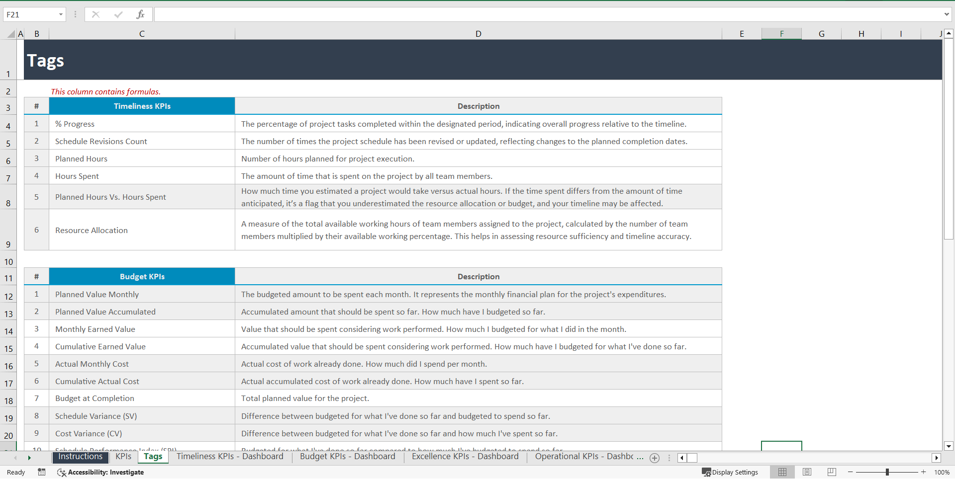 Excel Projects KPIs Template (Excel template (XLSX)) Preview Image