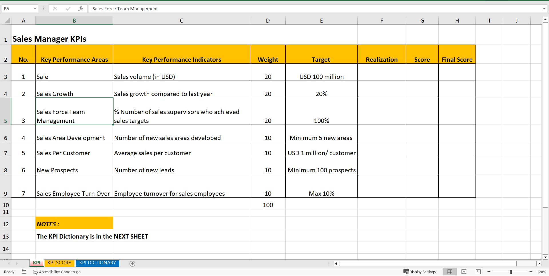 KPI Sales Manager (Excel template (XLSX)) Preview Image