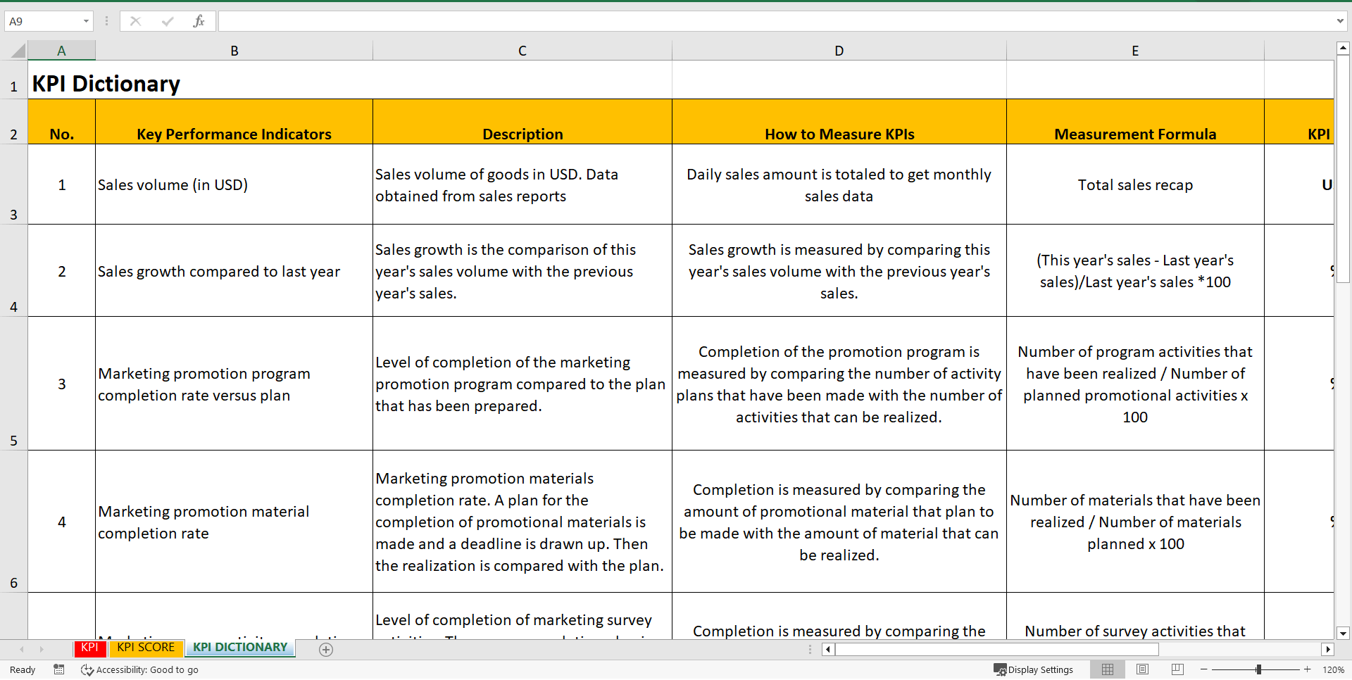 KPI Sales & Marketing Supervisor (Excel template (XLSX)) Preview Image