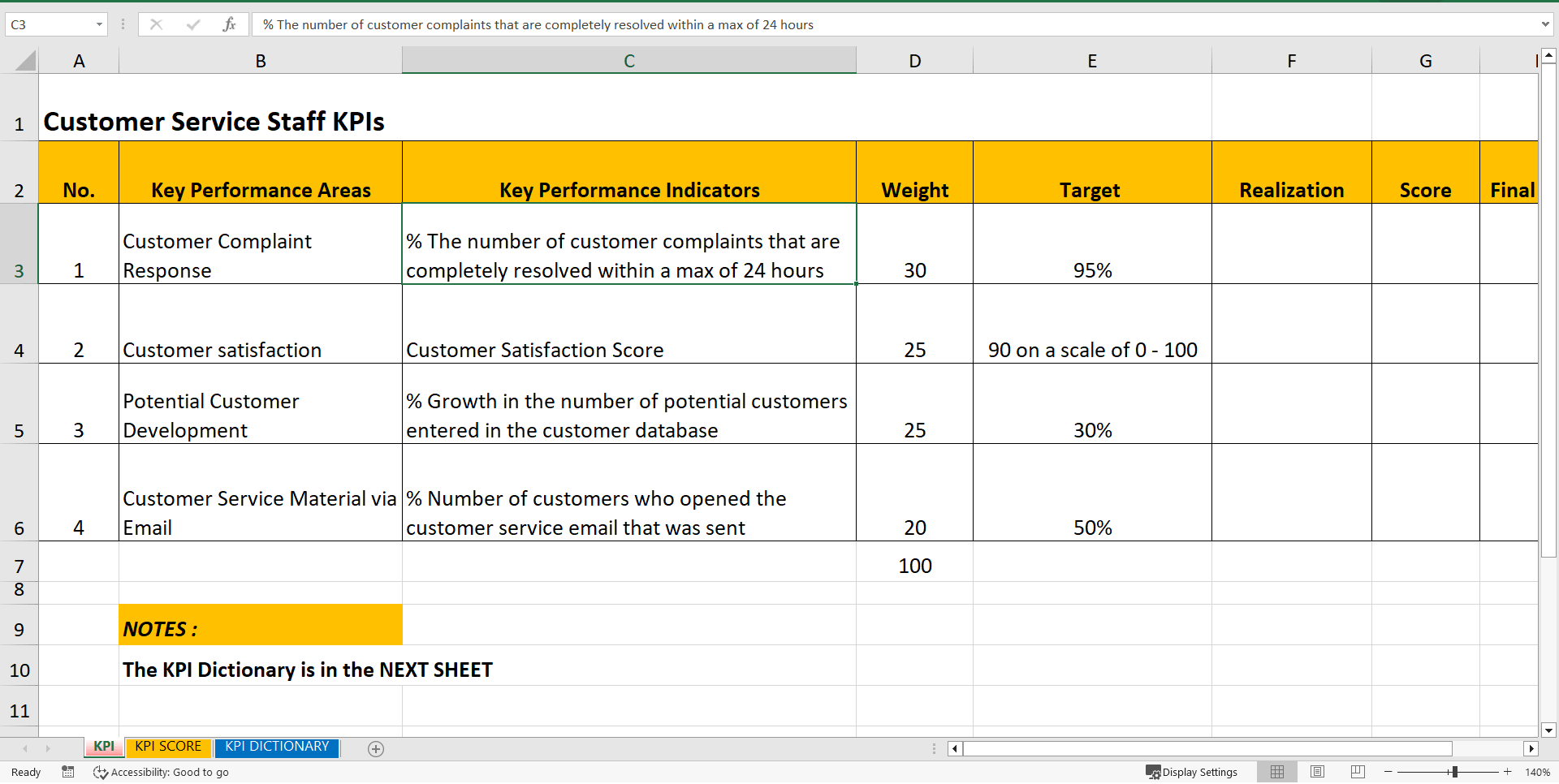 KPI Customer Service Staff (Excel template (XLSX)) Preview Image