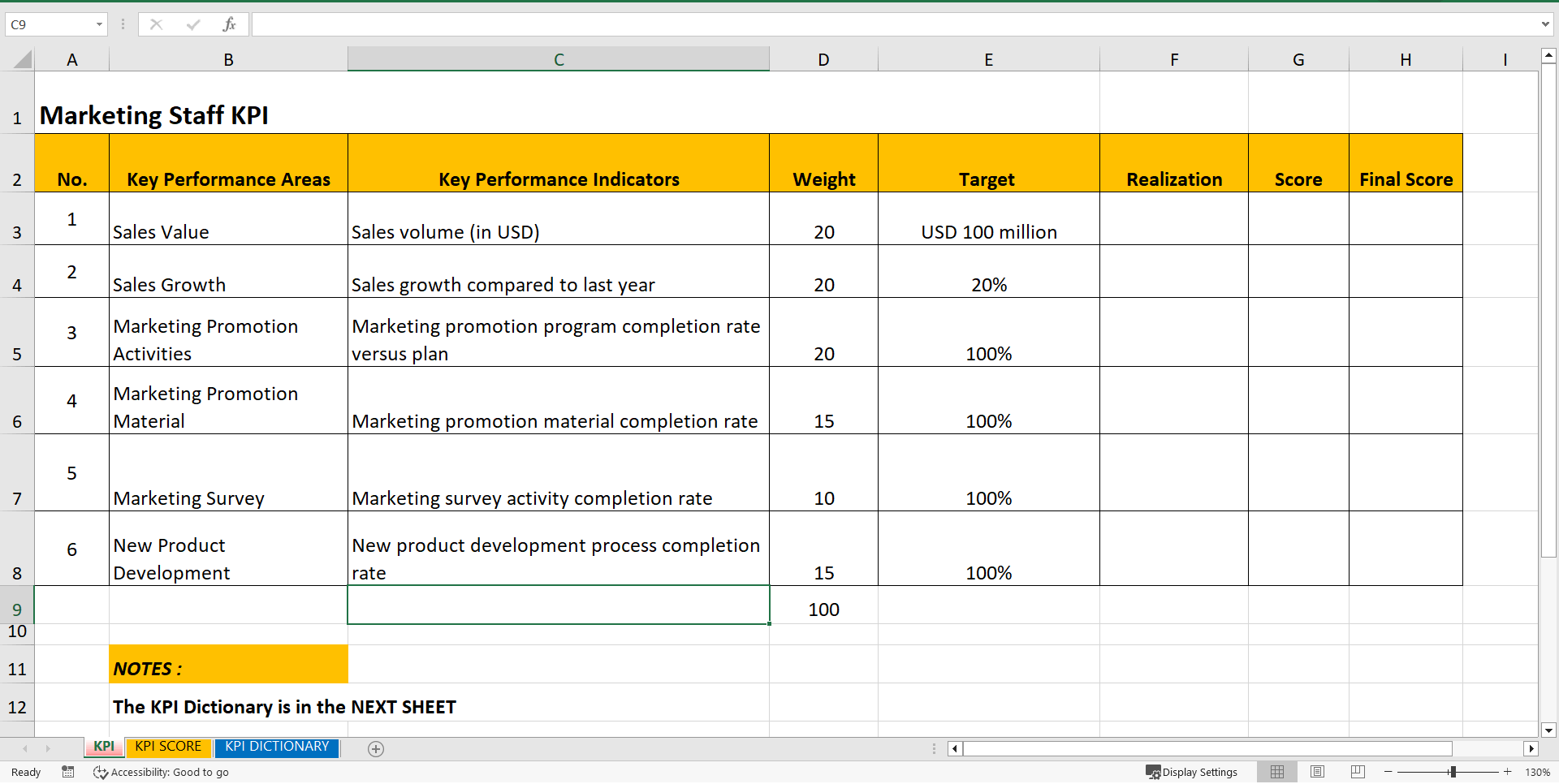 KPI Marketing Staff (Excel template (XLSX)) Preview Image