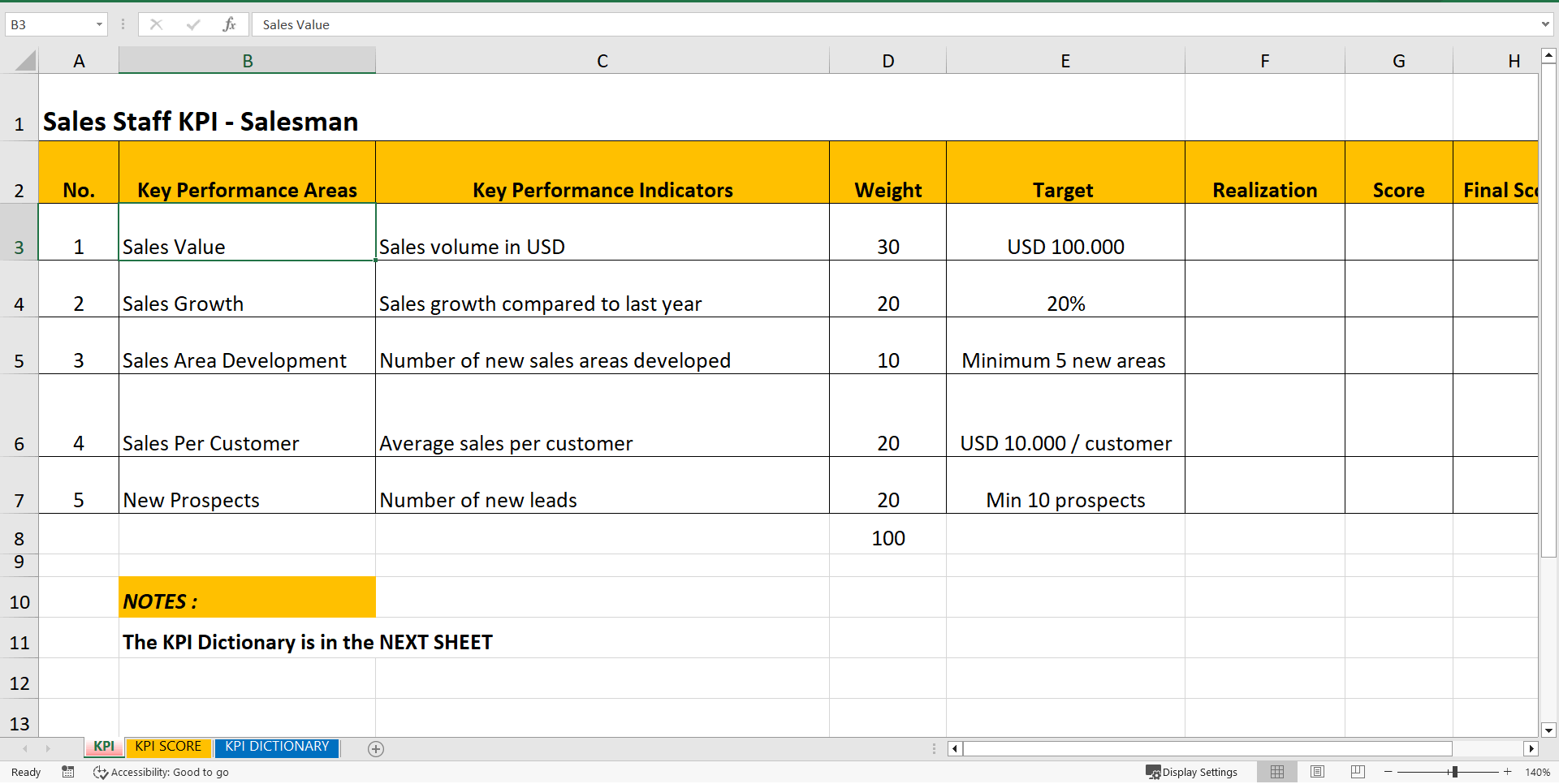 KPI Salesman (Excel template (XLSX)) Preview Image