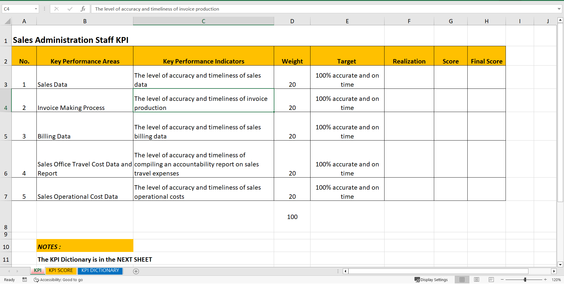 KPI Sales Admin (Excel template (XLSX)) Preview Image