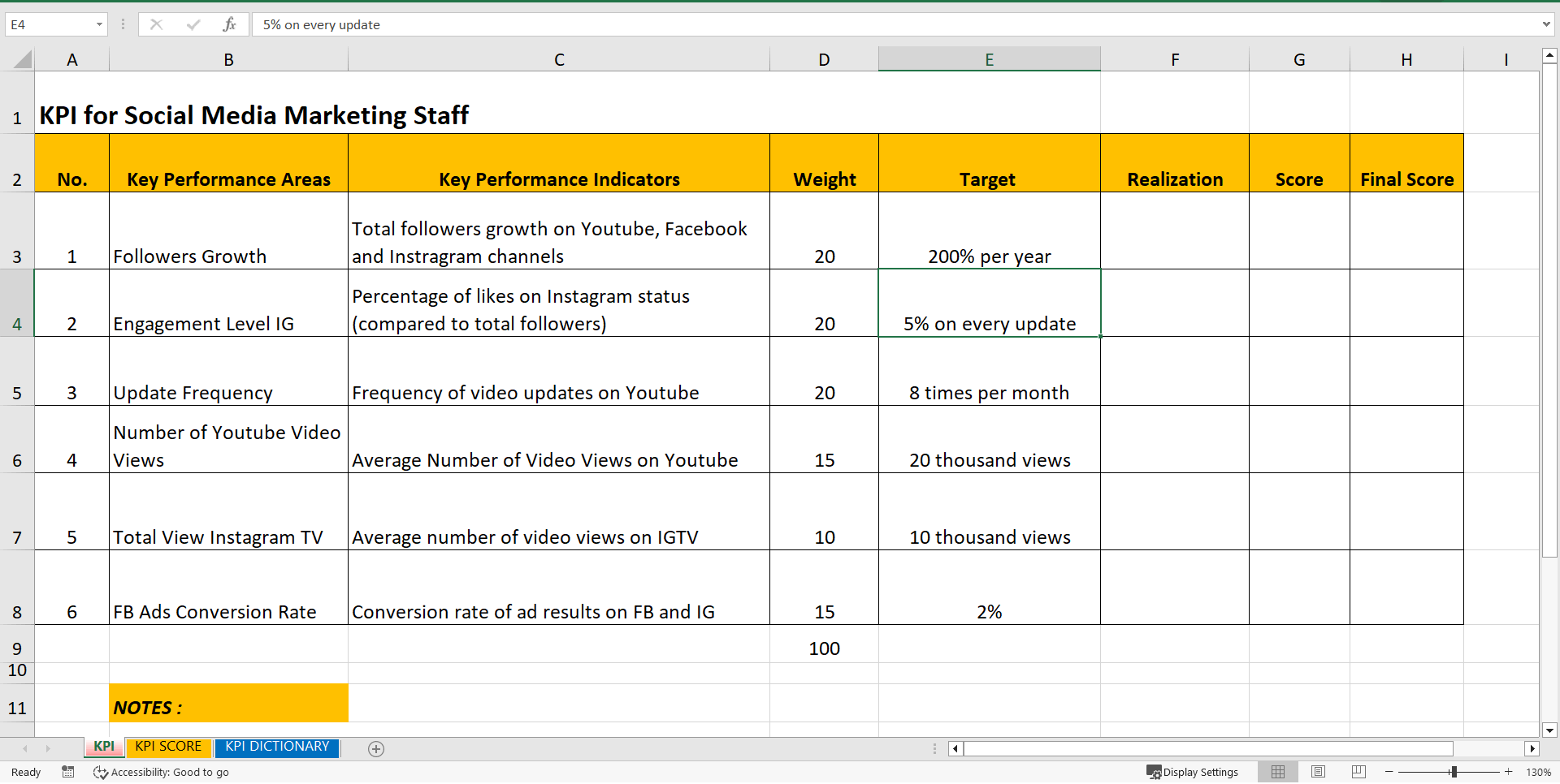 KPI Social Media Marketing (Excel template (XLSX)) Preview Image