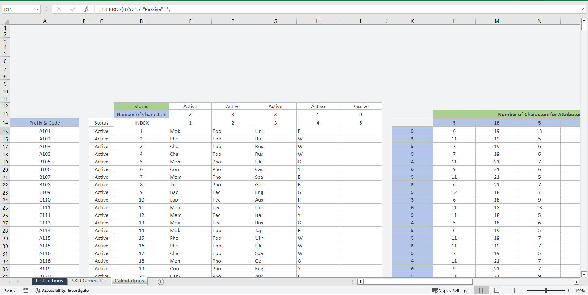 SKU Generator Excel Template (Excel template (XLSX)) Preview Image