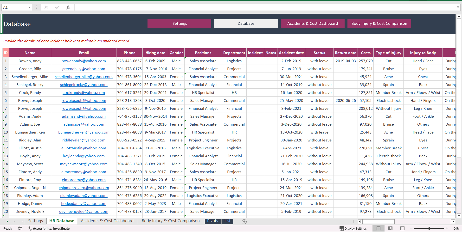 HSE Incident Trend Analysis Excel Report (Excel template (XLSX)) Preview Image