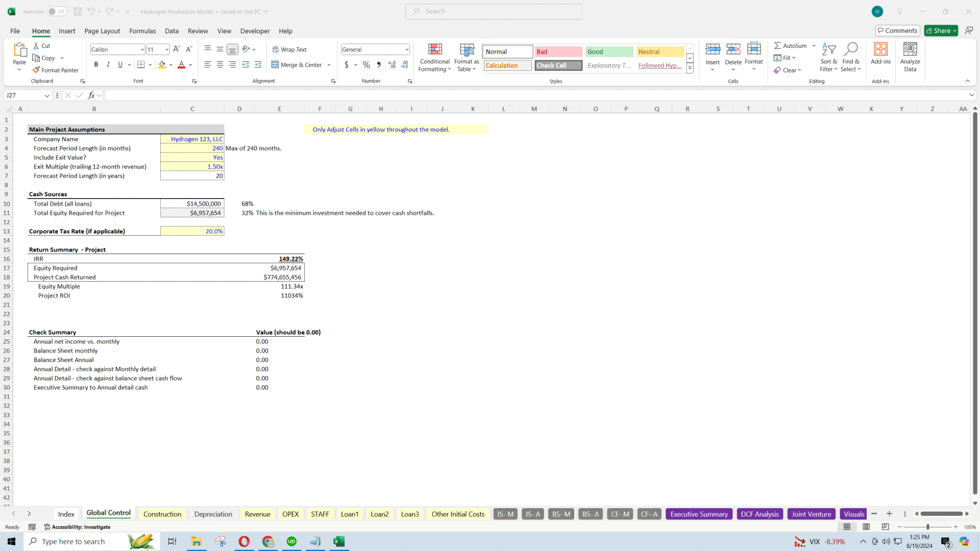 Hydrogen Production Facility - Operating Model (Excel template (XLSX)) Preview Image