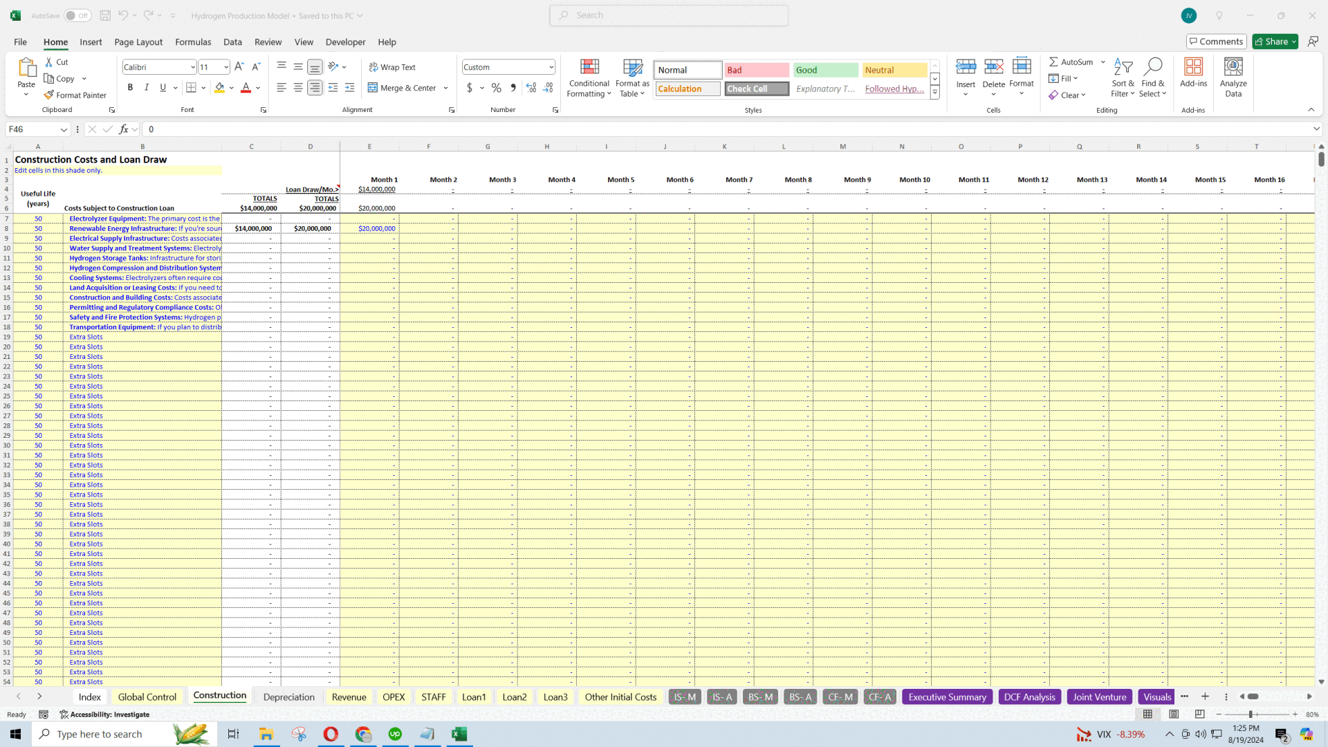 Hydrogen Production Facility - Operating Model (Excel template (XLSX)) Preview Image