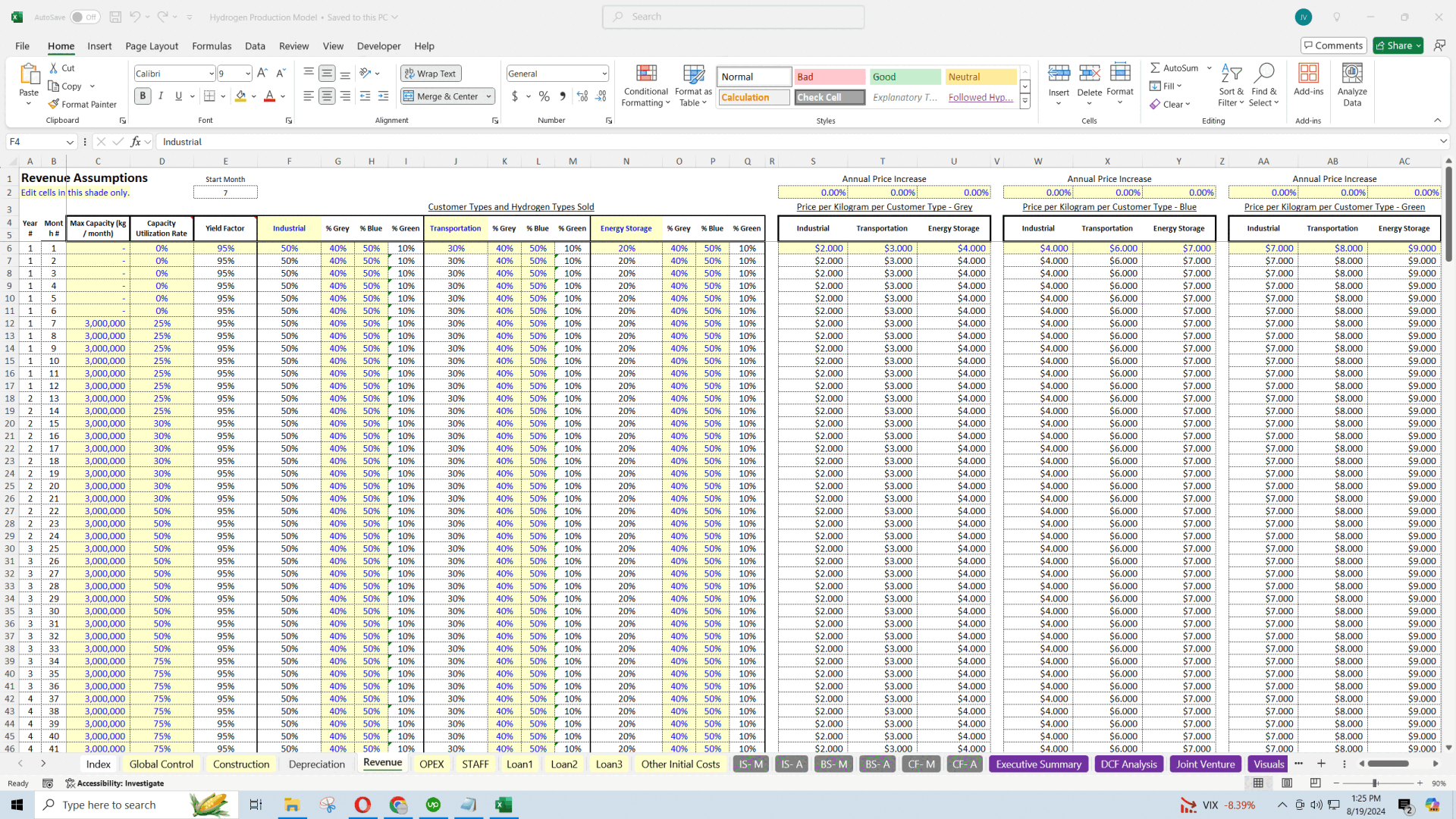 Hydrogen Production Facility - Operating Model (Excel template (XLSX)) Preview Image