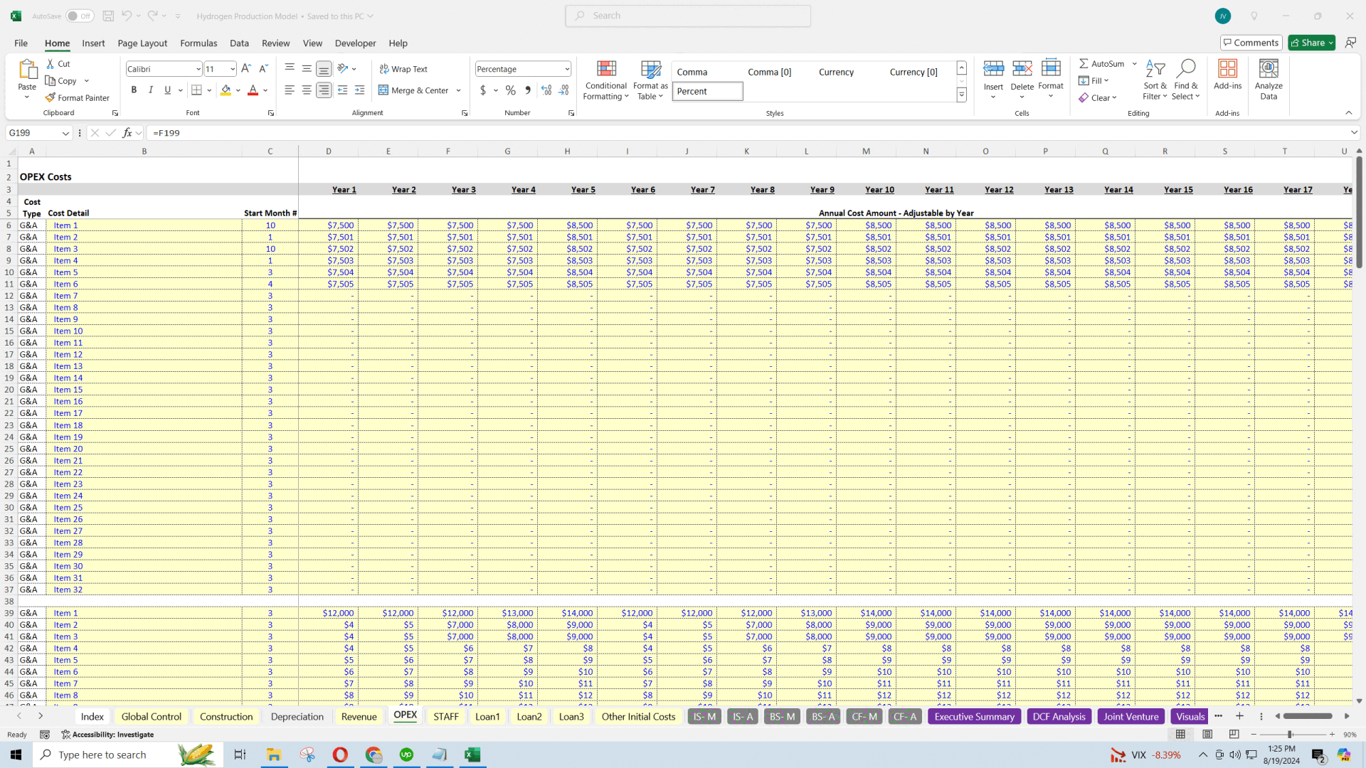 Hydrogen Production Facility - Operating Model (Excel template (XLSX)) Preview Image