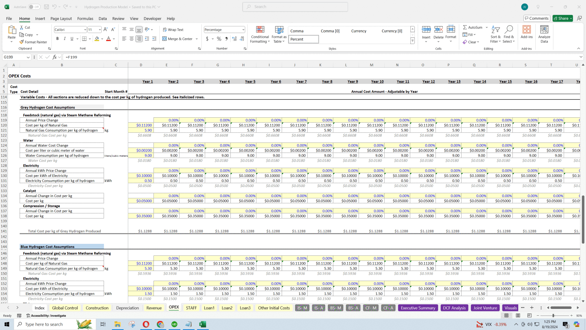 Hydrogen Production Facility - Operating Model (Excel template (XLSX)) Preview Image