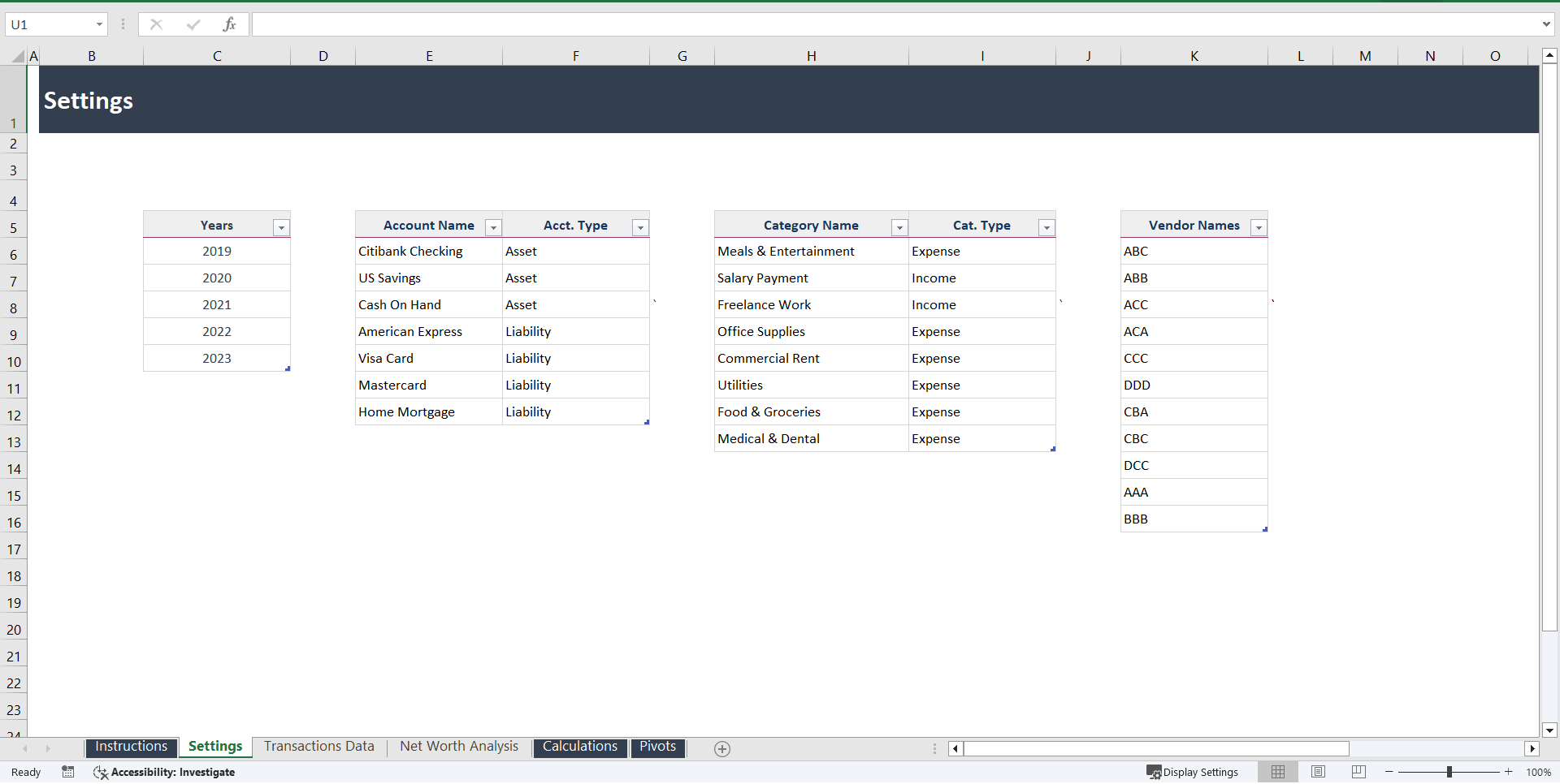 Net Worth Analysis Excel Template (Excel template (XLSX)) Preview Image