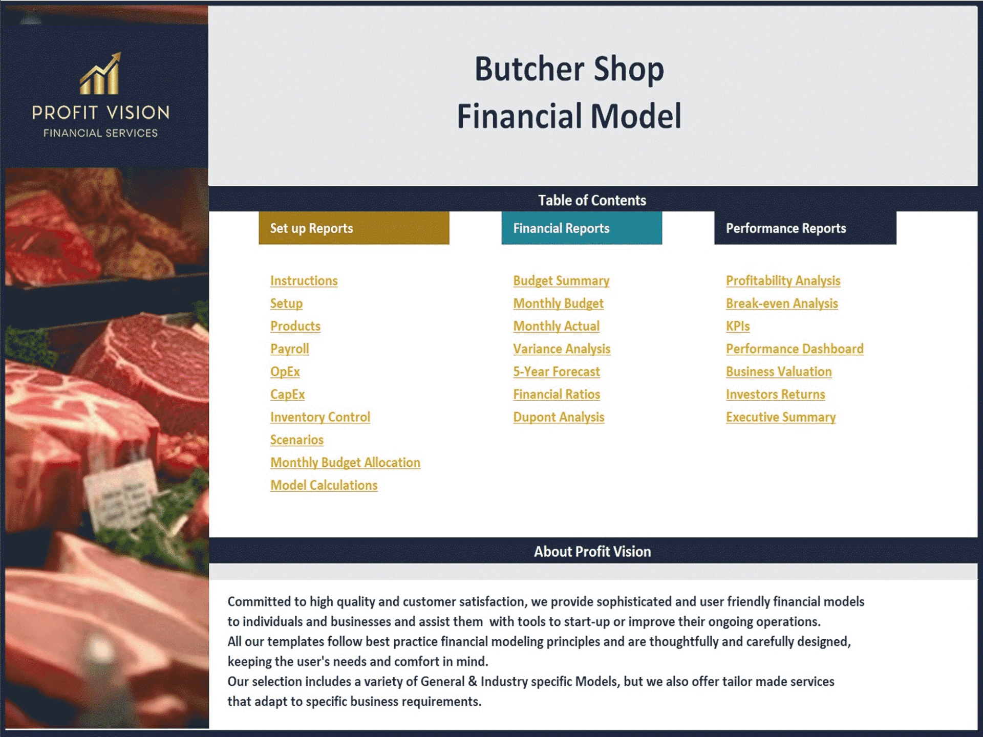 Butcher Shop – 5 Year Financial Model (Excel template (XLSX)) Preview Image