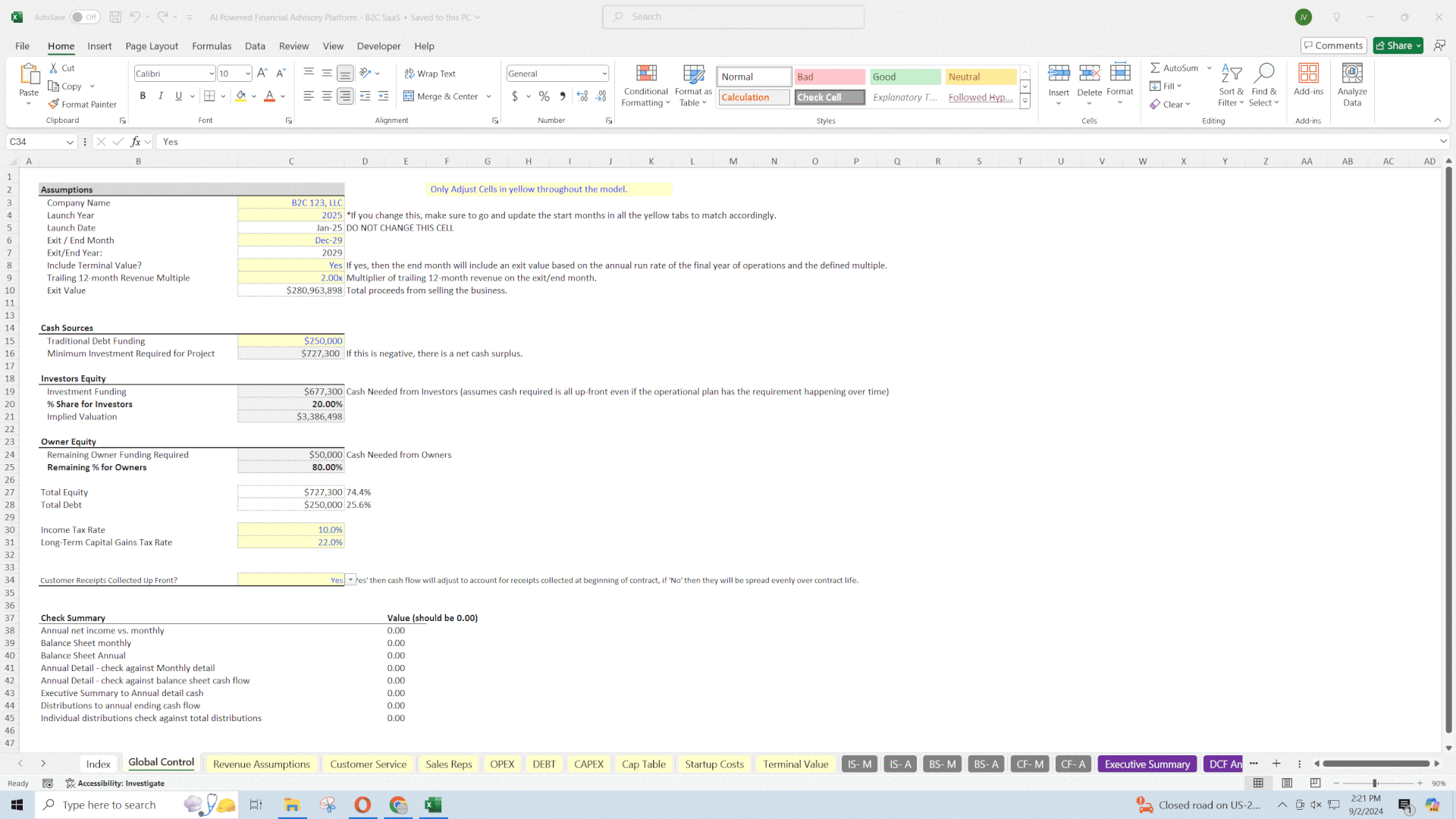 General B2C SaaS Financial Model (Excel template (XLSX)) Preview Image