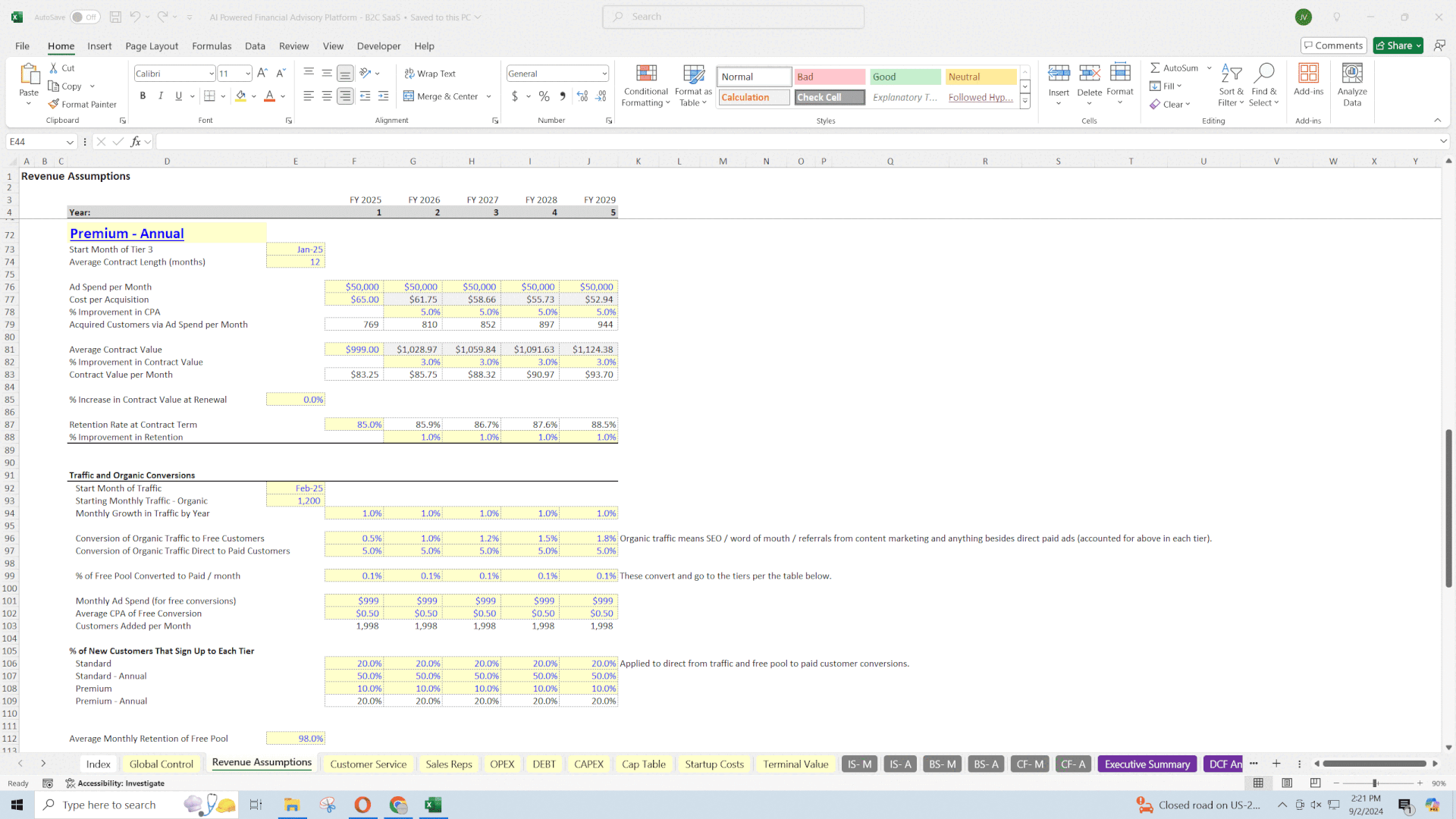 General B2C SaaS Financial Model (Excel template (XLSX)) Preview Image