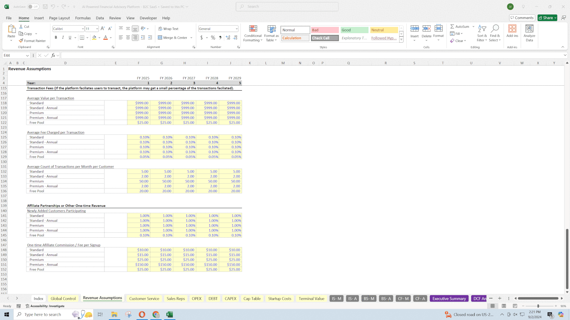 General B2C SaaS Financial Model (Excel template (XLSX)) Preview Image