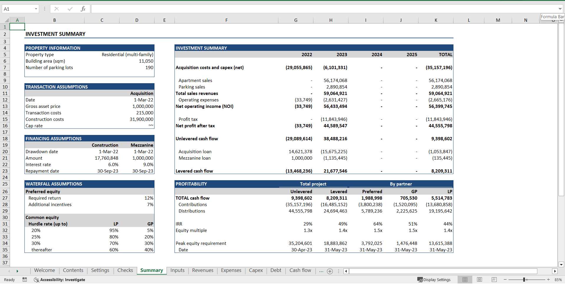 Residential "Build & Sell" Financial Model (Excel template (XLSX)) Preview Image