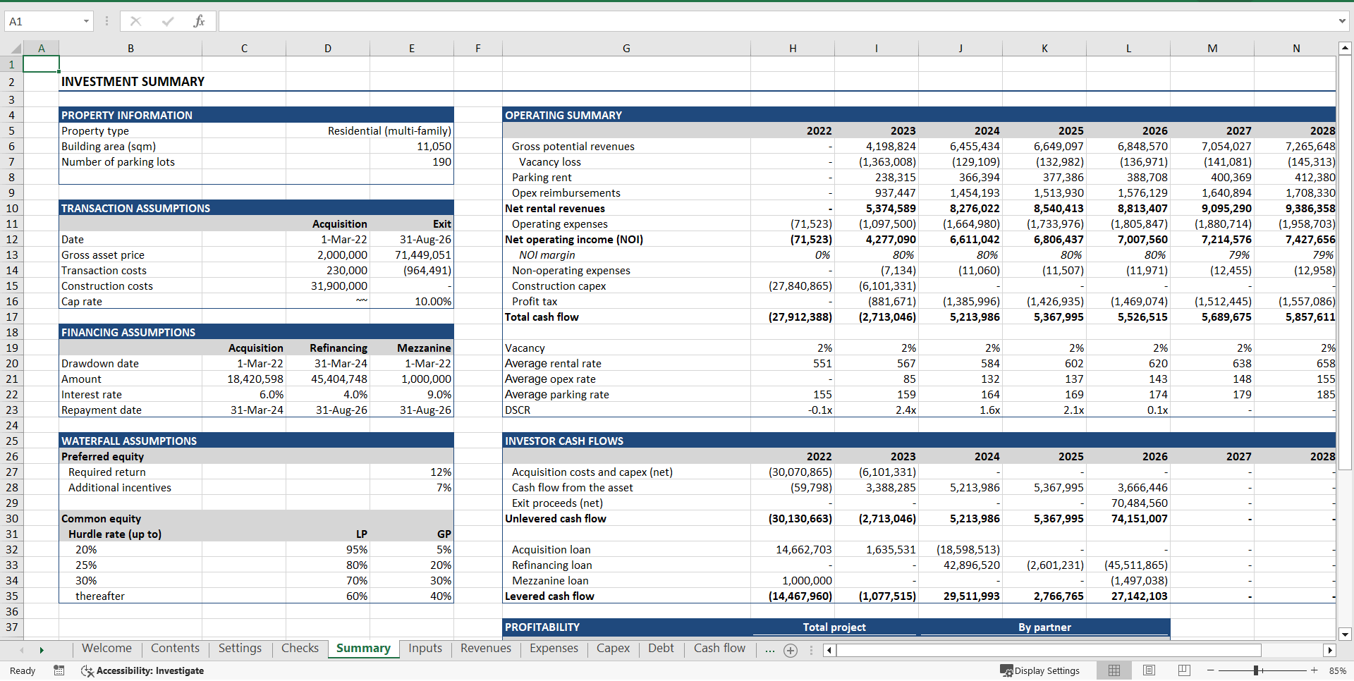 Residential "Build-Hold-Sell" Financial Model (Excel template (XLSX)) Preview Image