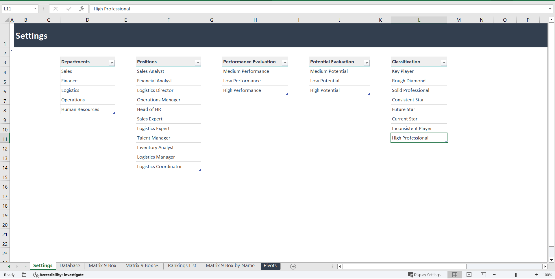 9 Box Grid Excel Model (Excel template (XLSX)) Preview Image