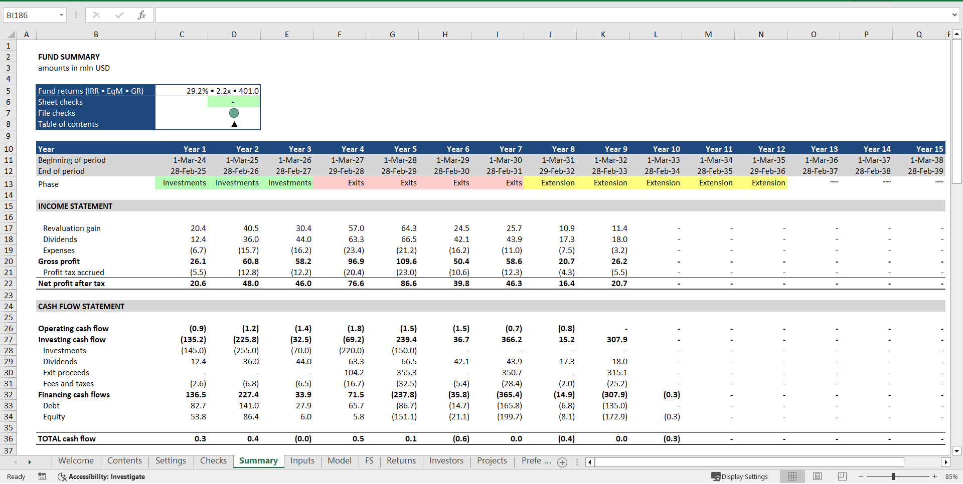 Private Equity (Venture Capital) Fund Financial Model (Excel template (XLSX)) Preview Image