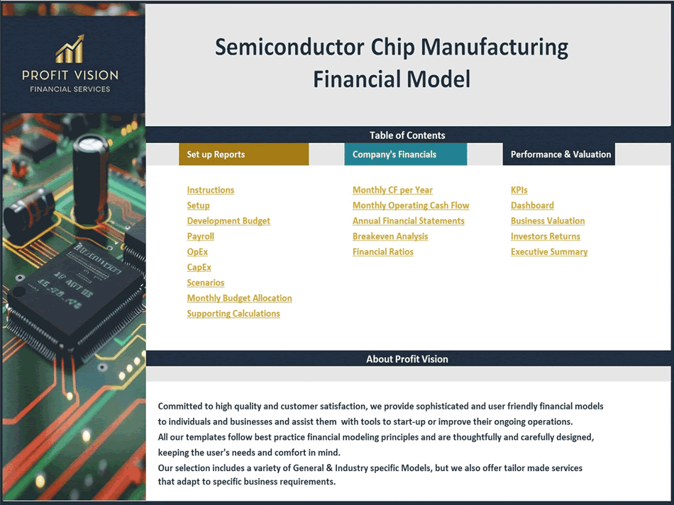 Semiconductor Chip Manufacturing – 10 Year Financial Model (Excel template (XLSX)) Preview Image