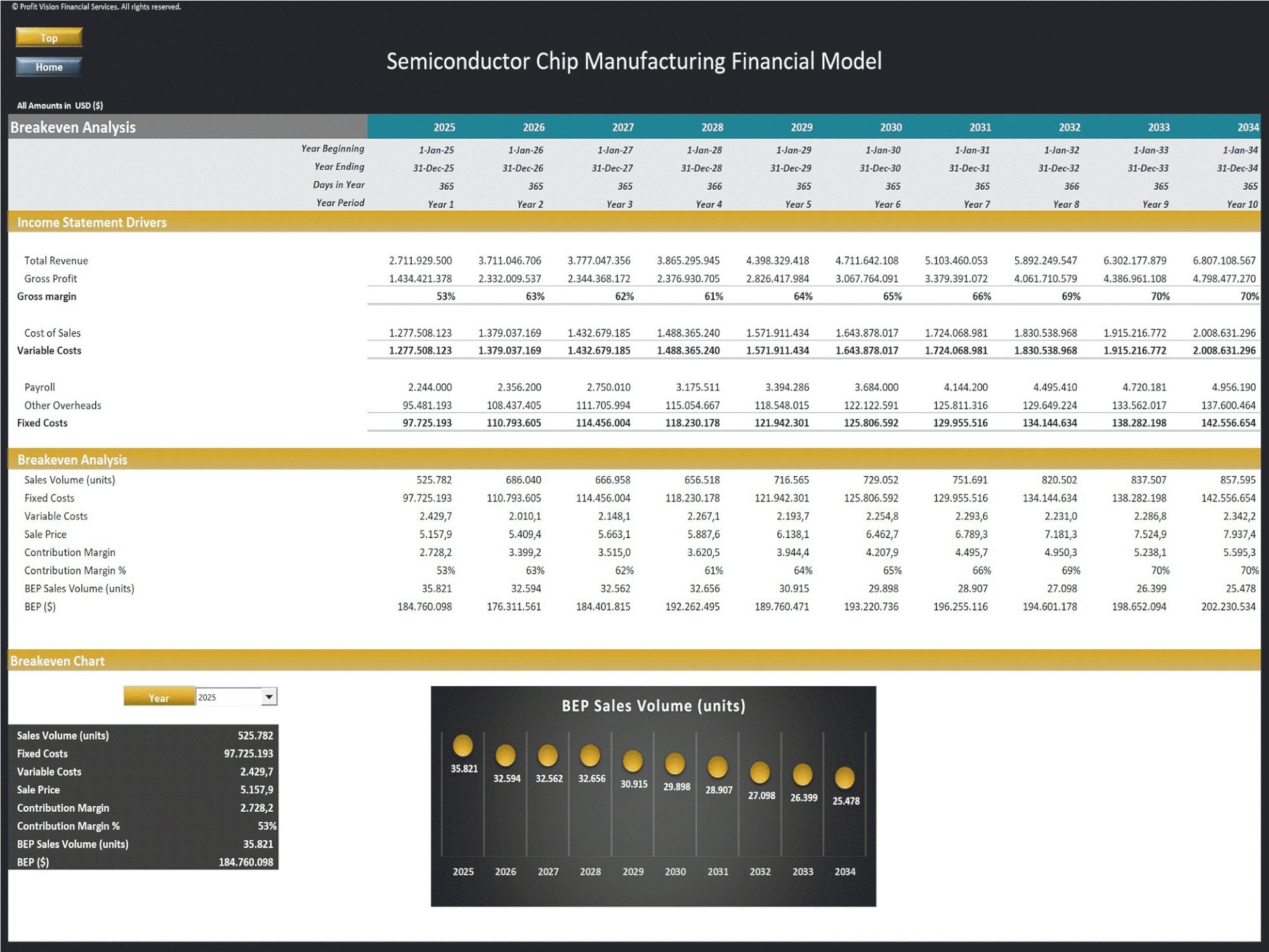 Semiconductor Chip Manufacturing – 10 Year Financial Model (Excel template (XLSX)) Preview Image