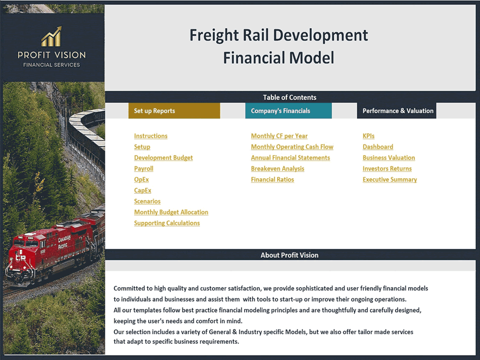 Freight Rail Development – 10 Year Financial Model (Excel template (XLSX)) Preview Image